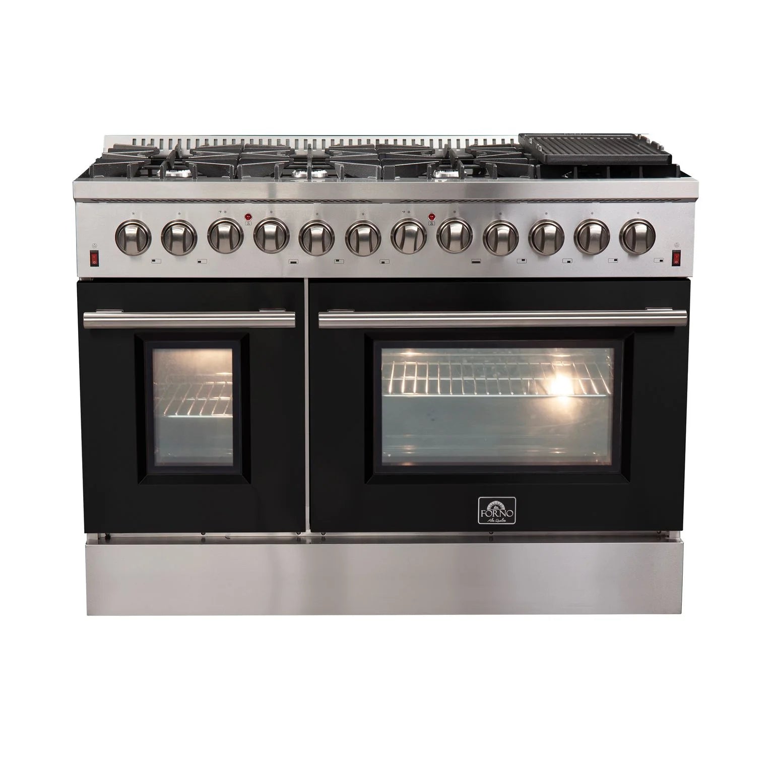 FORNO Galiano 48-Inch Dual Fuel Professional Range - Stainless Steel & Black Finish (FFSGS6156 48BLK) - Ideal for Home Chefs & Commercial Kitchens