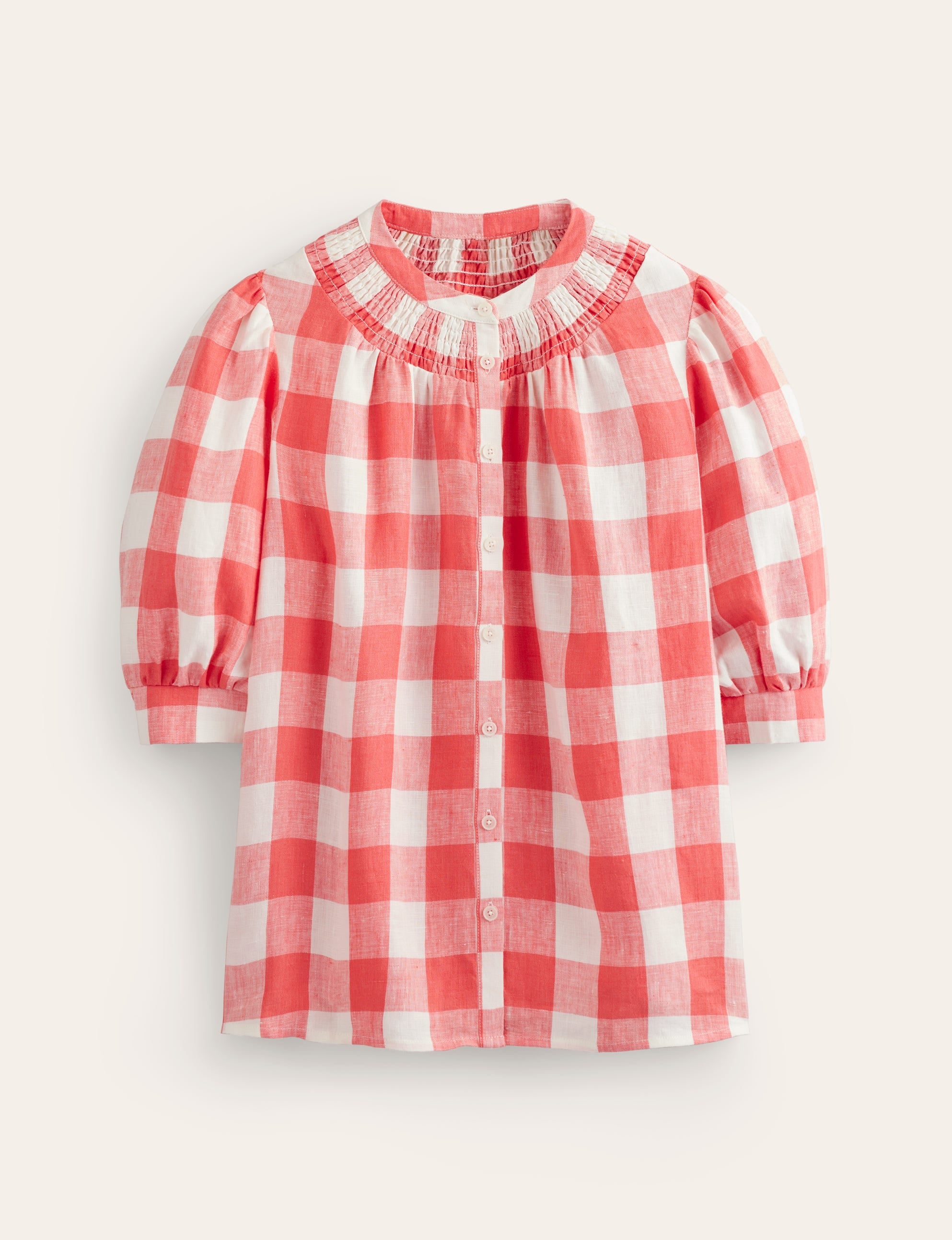 Ada Linen Top Porcelain Rose - Elegant Gingham Blouse for Women | Perfect for Summer Outfits, Casual Wear & Office Attire