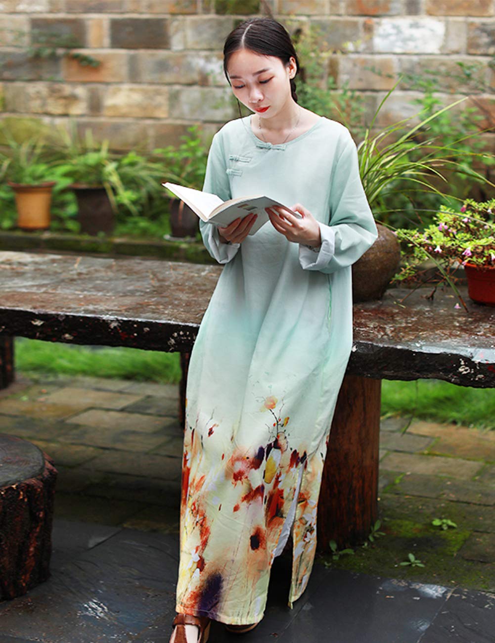 Elegant Women's Floral Print Cheongsam Maxi Dress - Chinese Ethnic Style Spring Summer Casual Dress with Pockets | Perfect for Weddings, Parties & Special Occasions