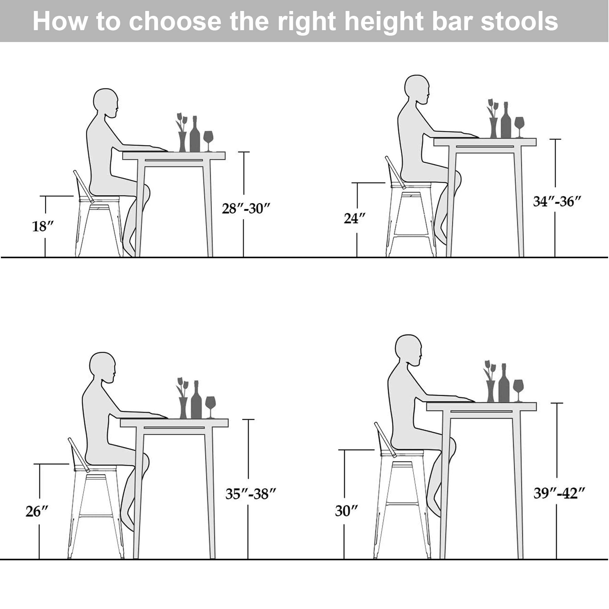 Changjie Furniture Set of 4 Industrial Metal Bar Stools with Backs - 26 Inch Distressed White Counter Height Stools for Bistro, Cafe & Home Kitchen Use