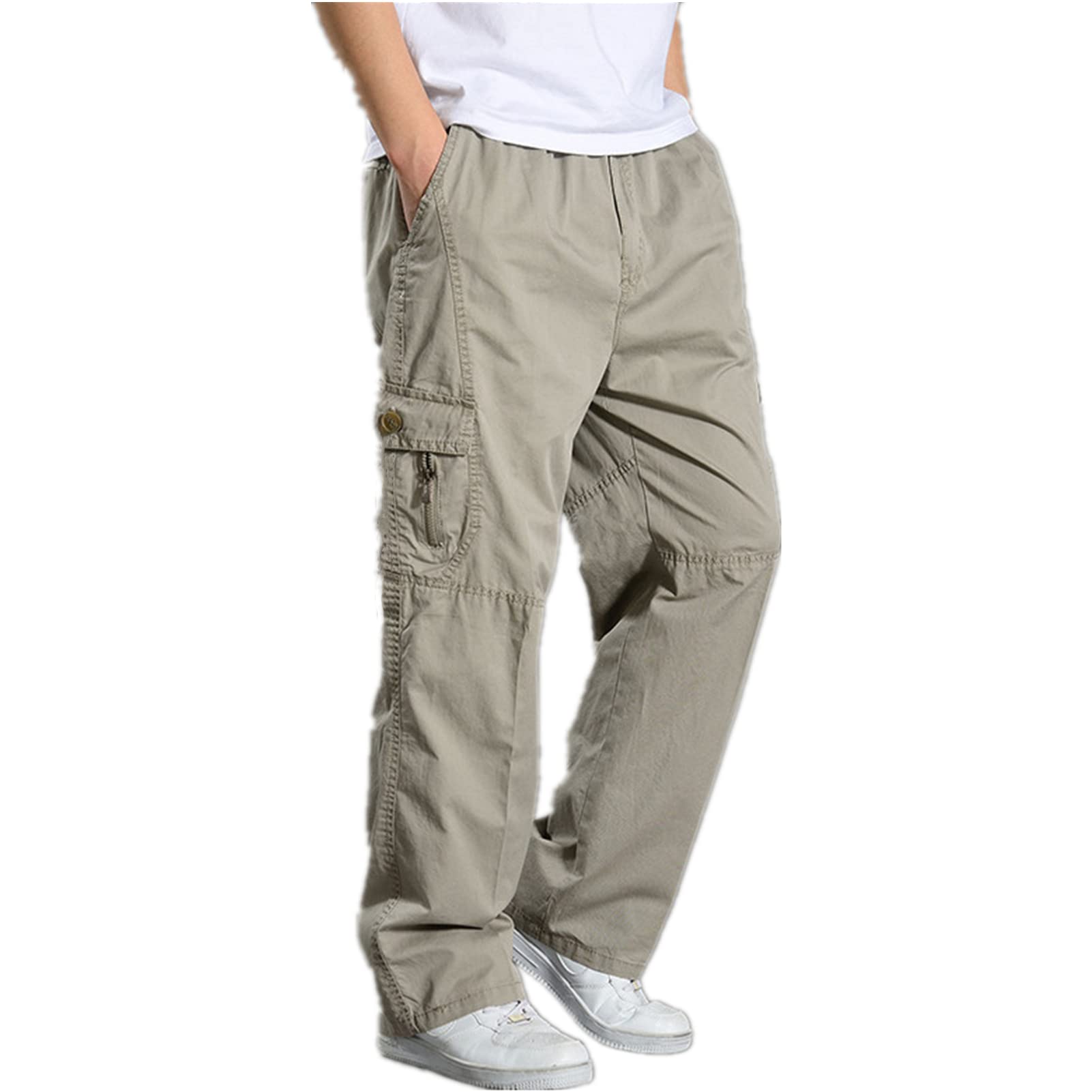 EndoraDore Men's Lightweight Outdoor Hiking Cargo Pants with Elastic Waist & Multi-Pockets - Breathable Quick-Dry Fishing Work Trousers for Camping, Hiking and Outdoor Adventures