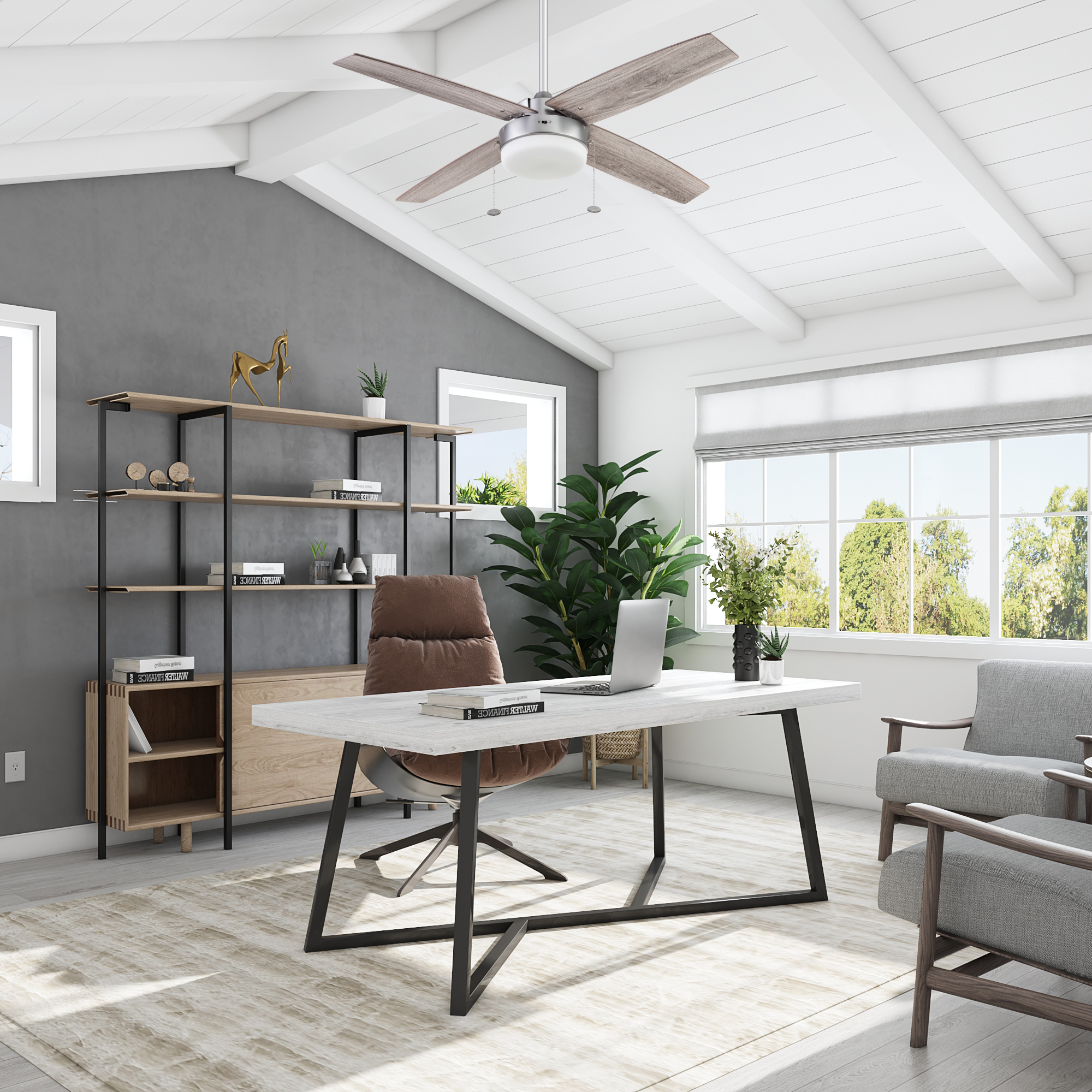 52 Inch Memphis Silver Ceiling Fan with Pull Chain - Modern Indoor Cooling Fan for Living Room, Bedroom, and Office