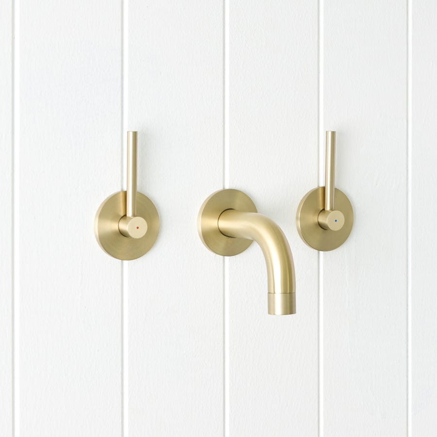 Sydney Wall Spout with Double Handle Faucet - Warm Brushed Nickel Finish - Perfect for Bathroom Sink and Vanity Installation