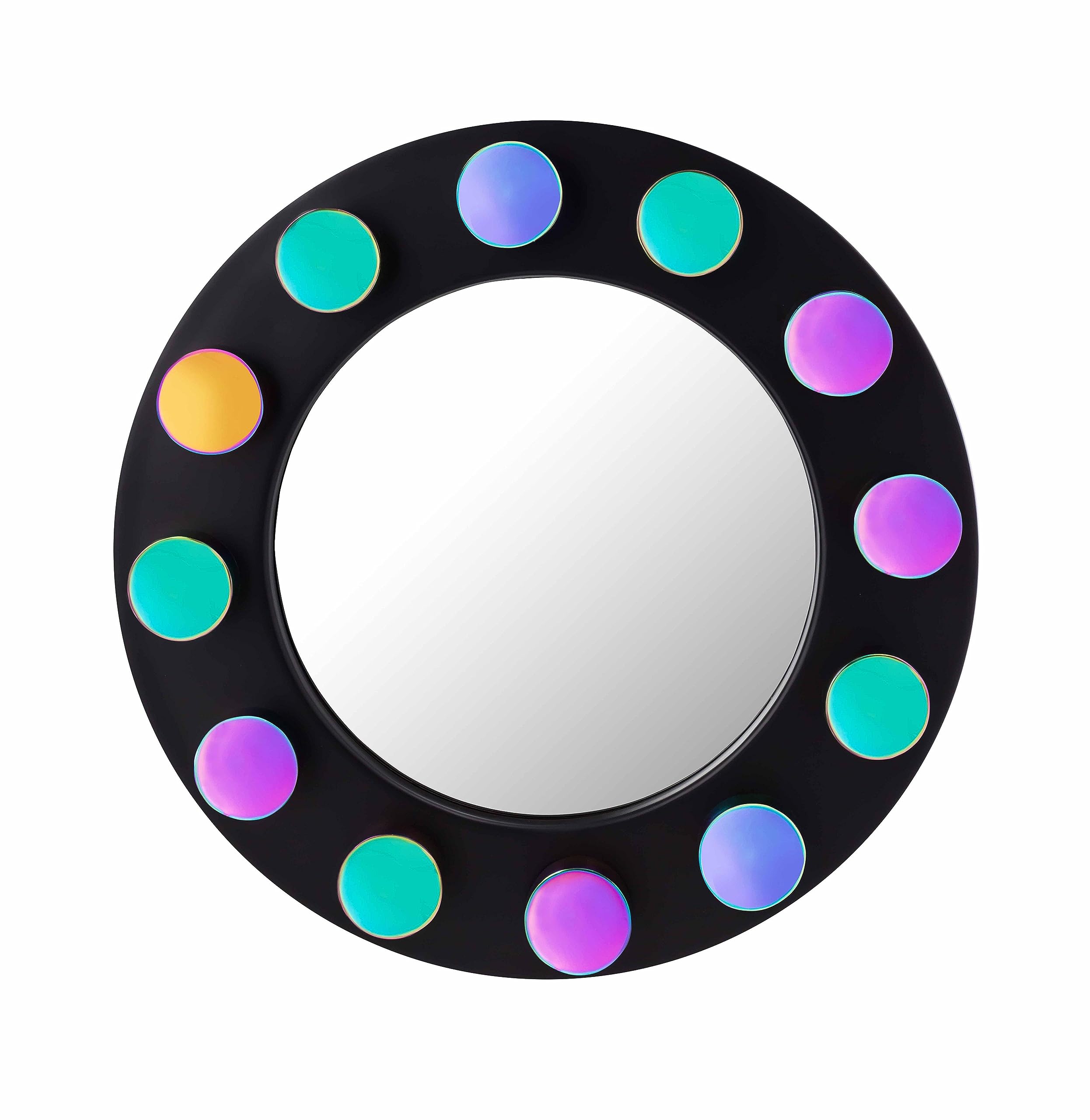 TOV Furniture Rockstar Black Round Metal Mirror - 24 Inch Modern Wall Decor for Living Room, Bedroom, Entryway | Stylish Home Accent for Vanity, Hallway & Decorative Wall Hanging