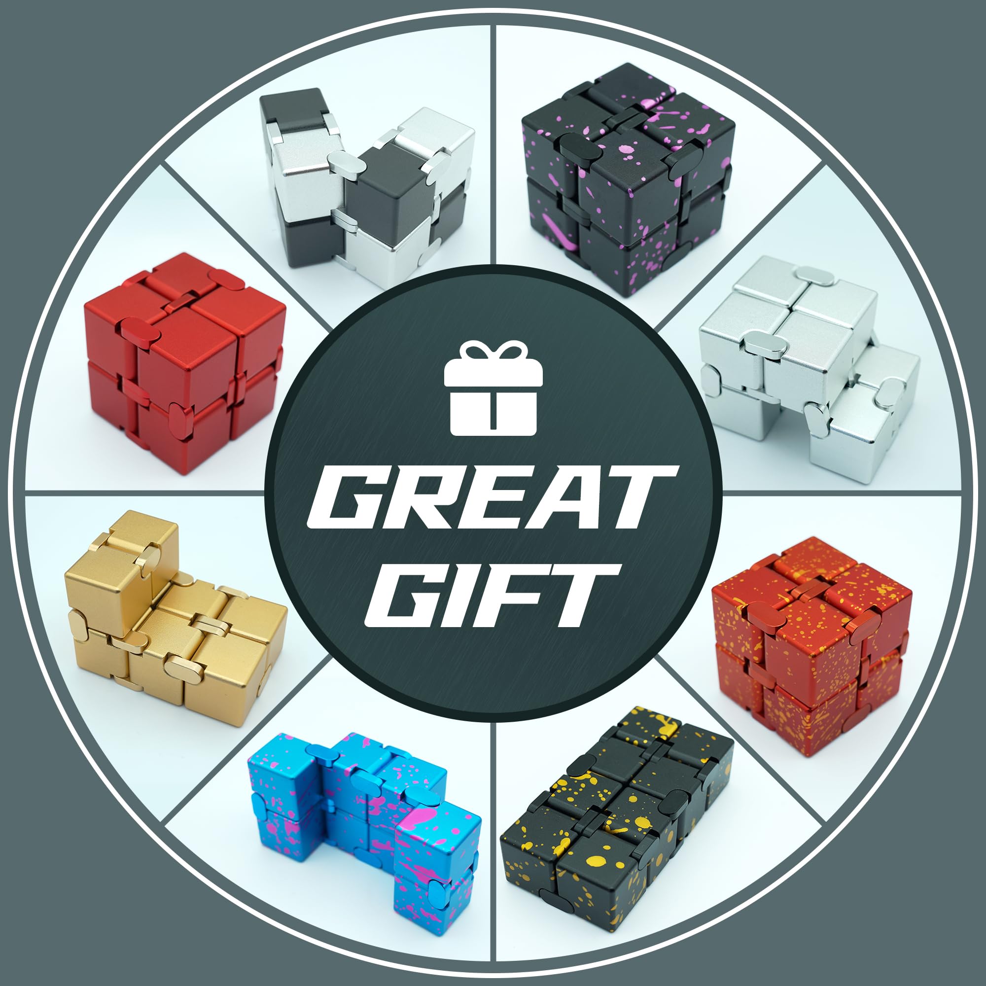 Metal Infinity Cube Fidget Toy for Adults & Teens - Stress Relief & Anxiety Relief Sensory Toy for ADHD, Autism & Focus - Black Silver Fidget Cube for Office, School & Travel