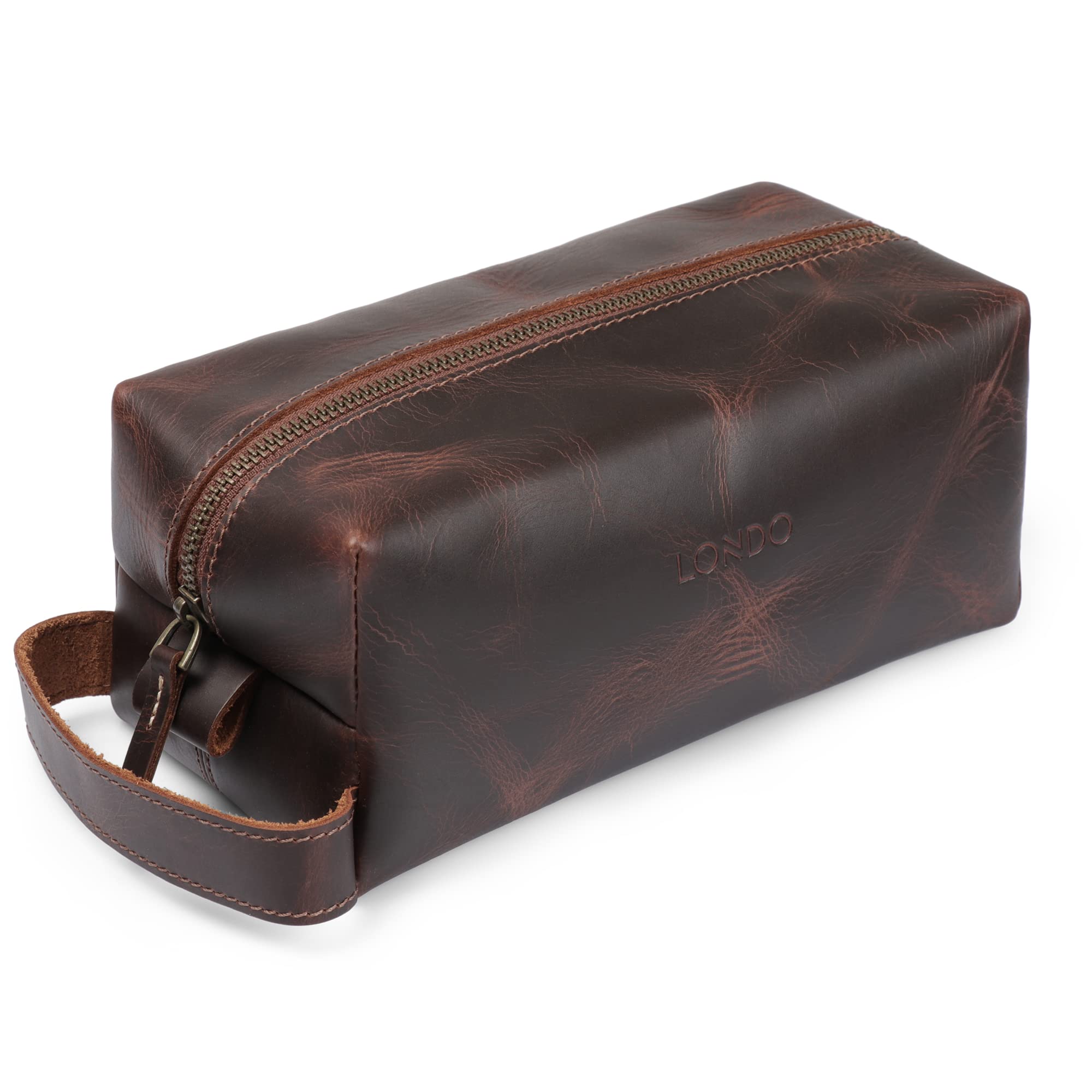 Genuine Leather Travel Toiletry Bag for Men & Women - Waterproof Makeup & Shaving Organizer - Perfect for Camping, Business Trips & Gym Essentials (Dopp Kit)