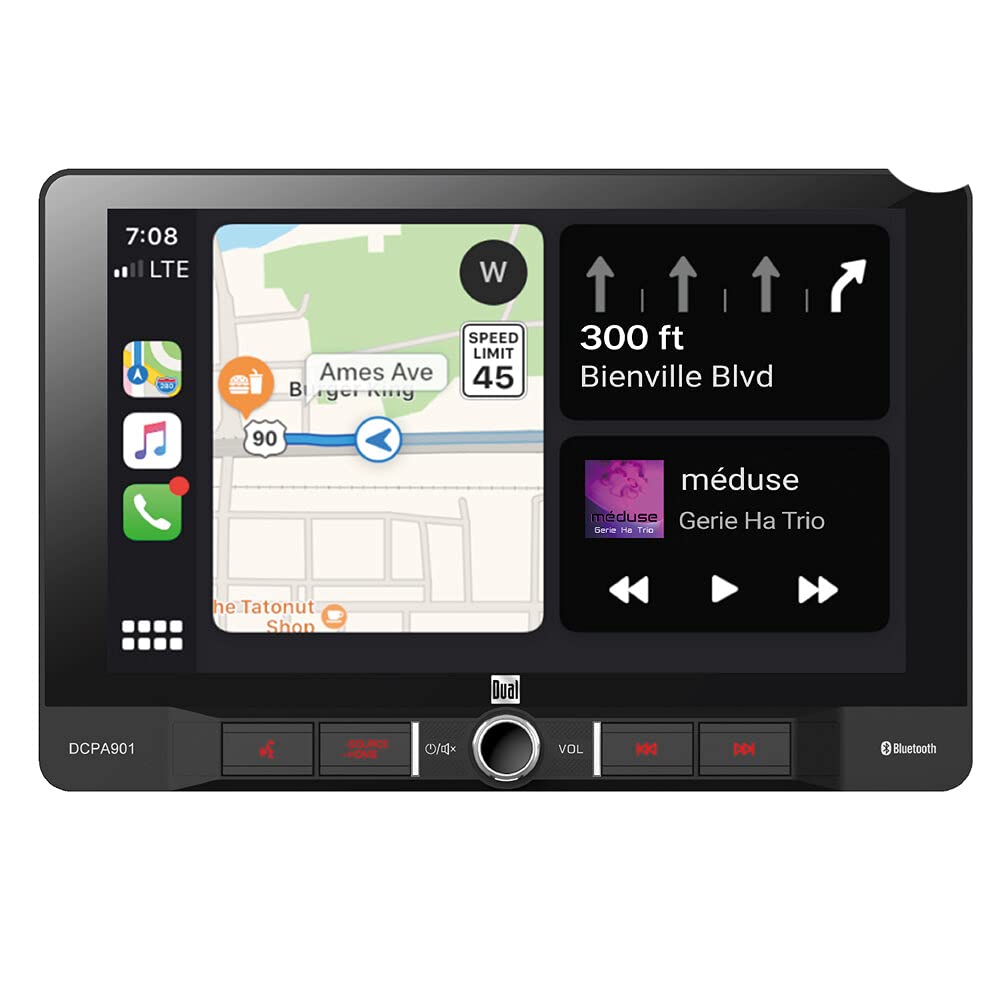 Dual Electronics DCPA901 9-Inch Single-DIN Car Stereo with Bluetooth, Android Auto, Wired Mirroring, Gravity Magnet Phone Holder & Backup Camera - Perfect for Hands-Free Calling, Music Streaming & Safe Driving in Your Vehicle