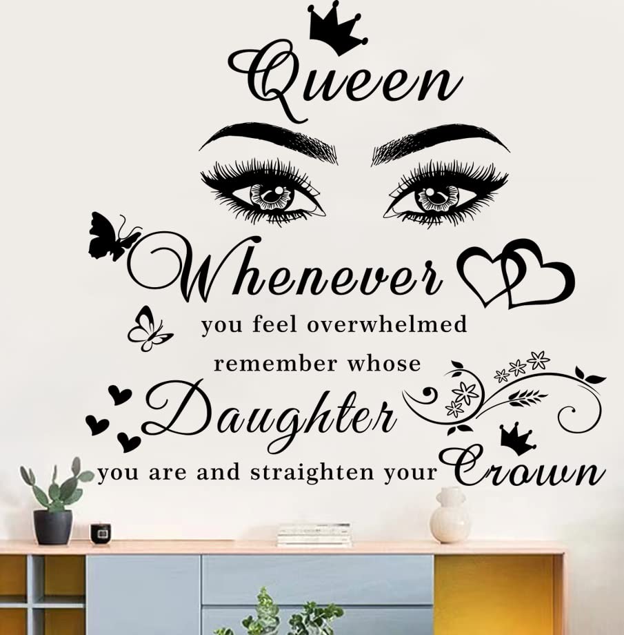 Inspirational Wall Stickers for Girls - Motivational Quote Queen Wall Decals with Butterfly Design, Positive Home Decor for Women & Teens - Perfect for Bedroom, Living Room, Beauty Salon & Girls Room Decor