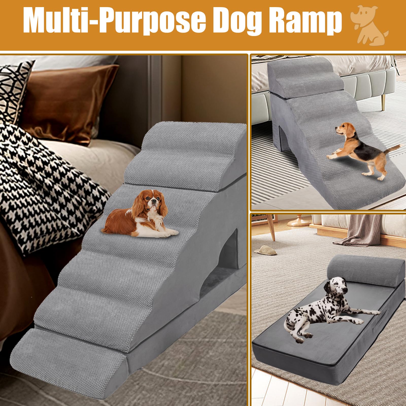 A.FATI 7-Tier Non-Slip Dog Stairs for High Beds (32
