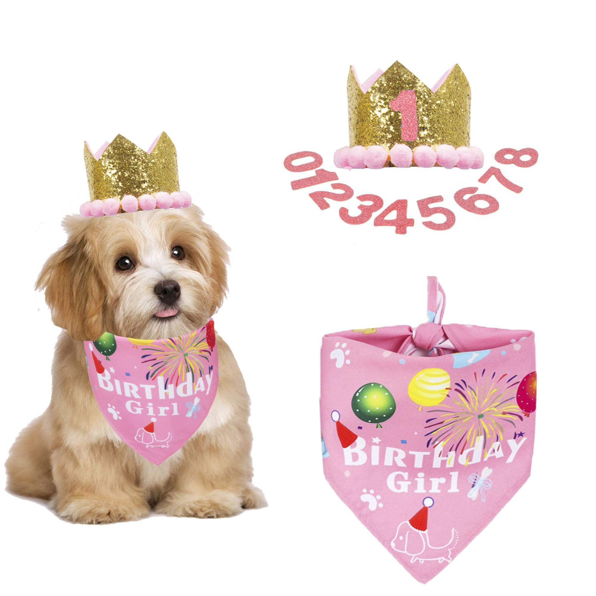 ADOGGYGO Dog Bandana Hat Set - Pink Birthday Scarf for Small Dogs | Party & Photo Props