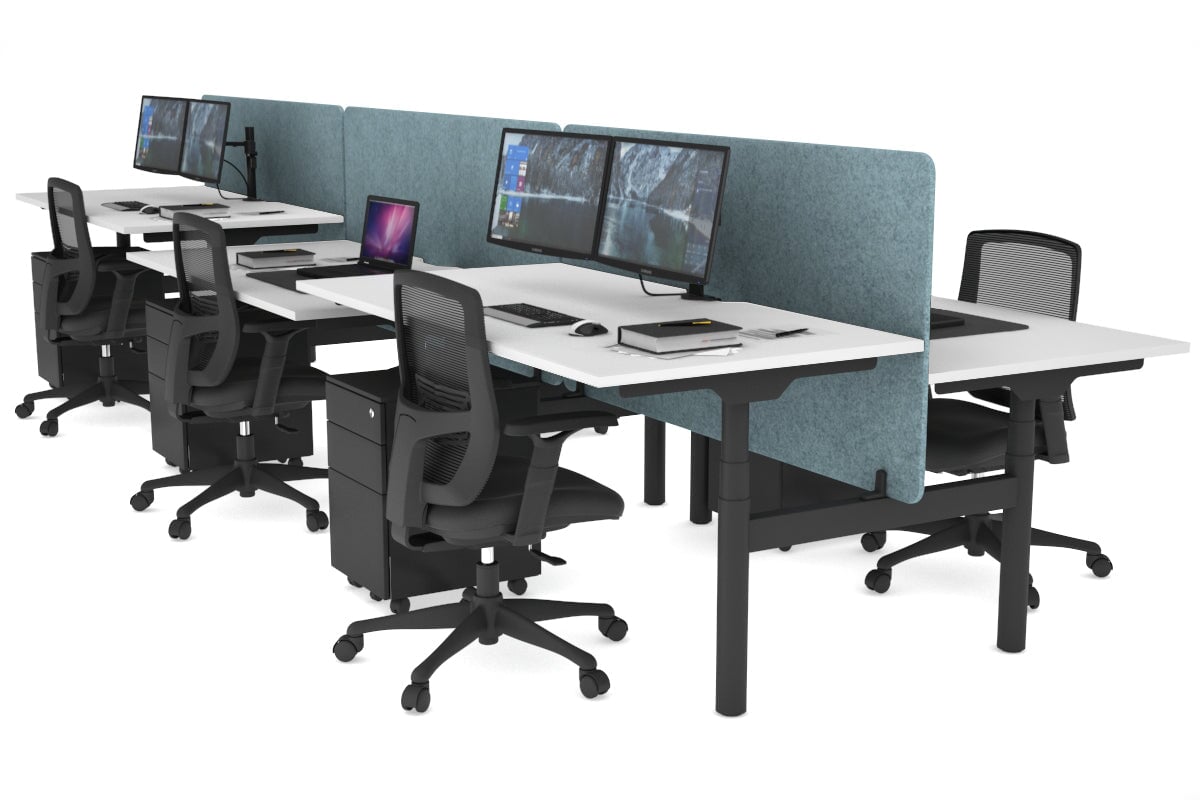 Flexi Premium Height Adjustable 6-Person H Bench Workstation - Black Frame [1600L x 800W with Cable Management] - Ideal for Office, Coworking Spaces & Home Offices