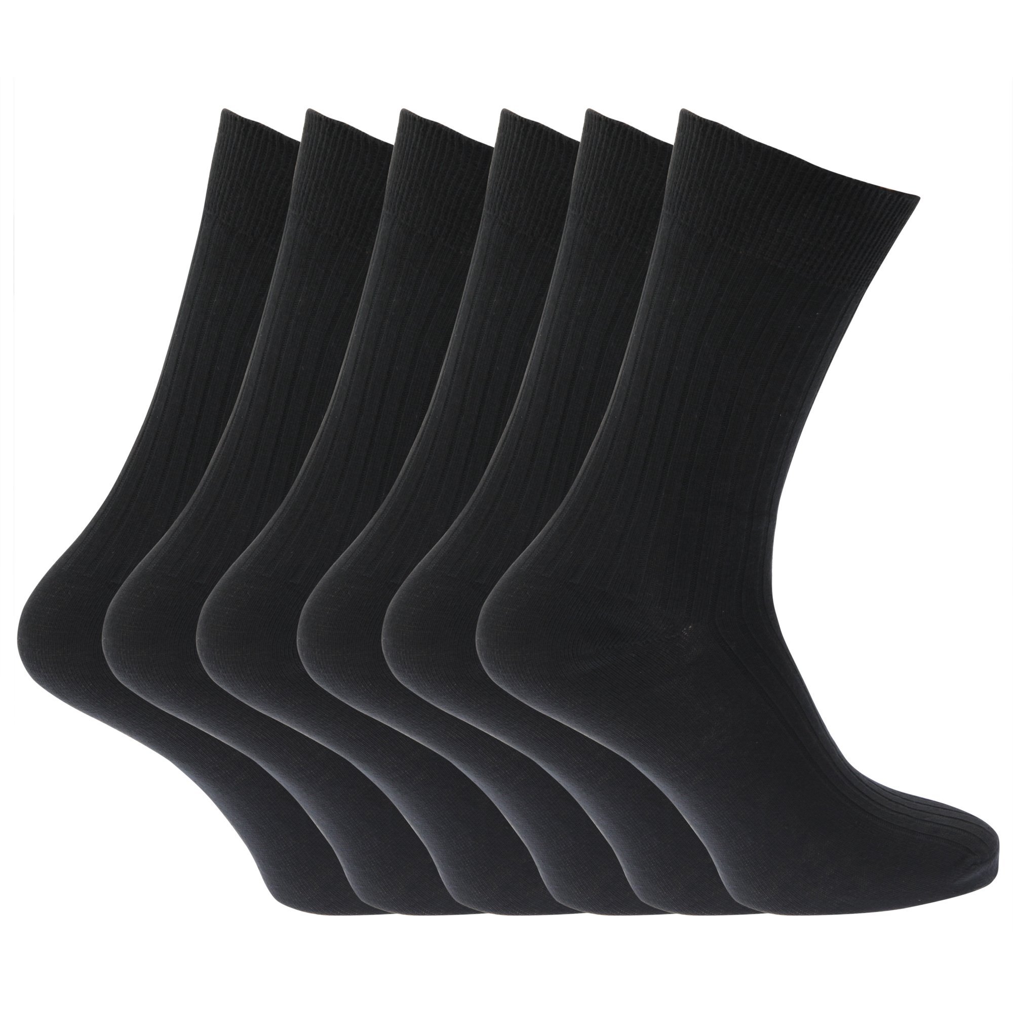 Men's 100% Cotton Ribbed Classic Ankle Socks - 6 Pack (UK 6-11/EU 39-45) - Black - Comfortable Everyday Wear for Work, Sports & Casual Outfits