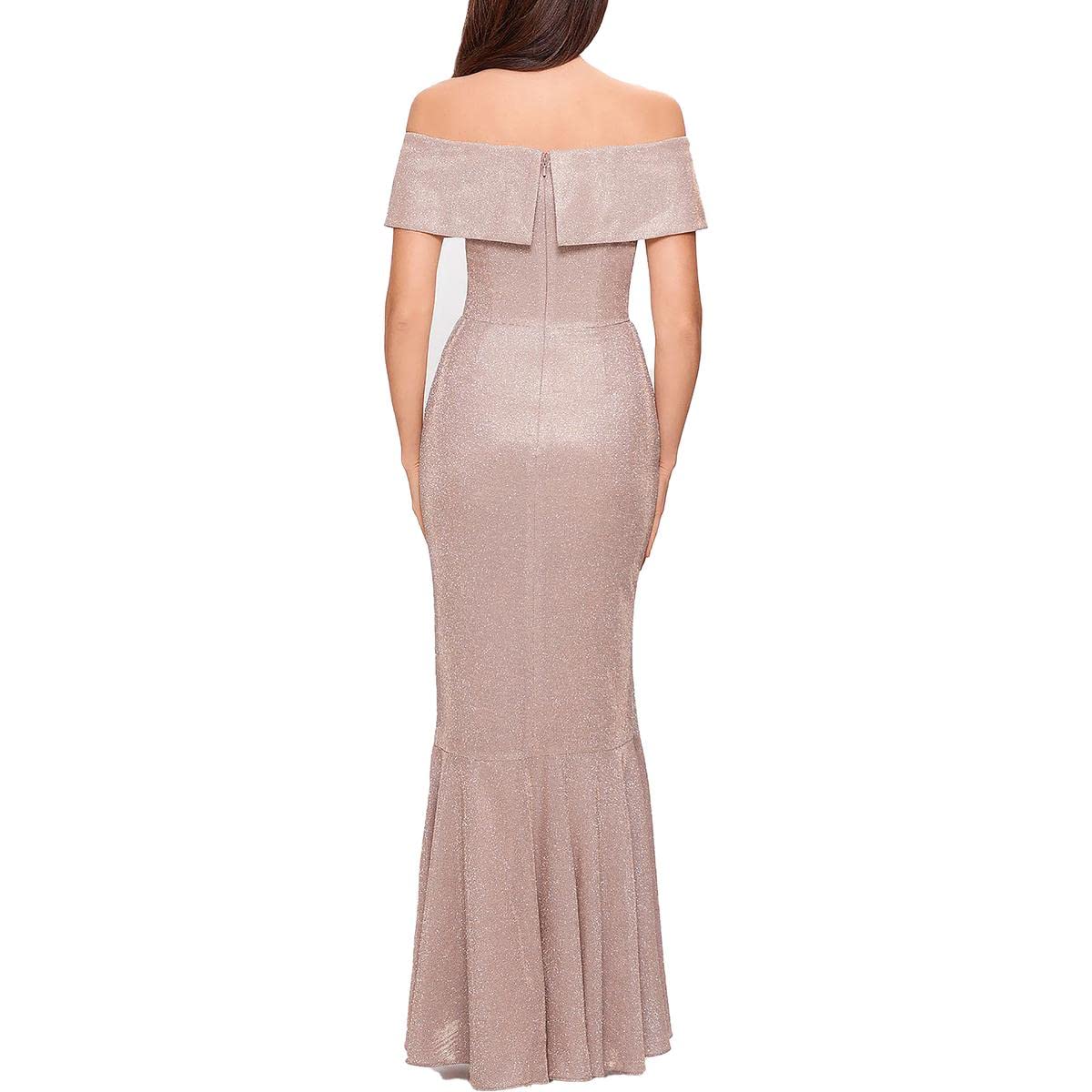 Betsy & Adam Women's Metallic Cascade Ruffle Evening Gown - Elegant Formal Dress for Prom, Wedding & Special Occasions
