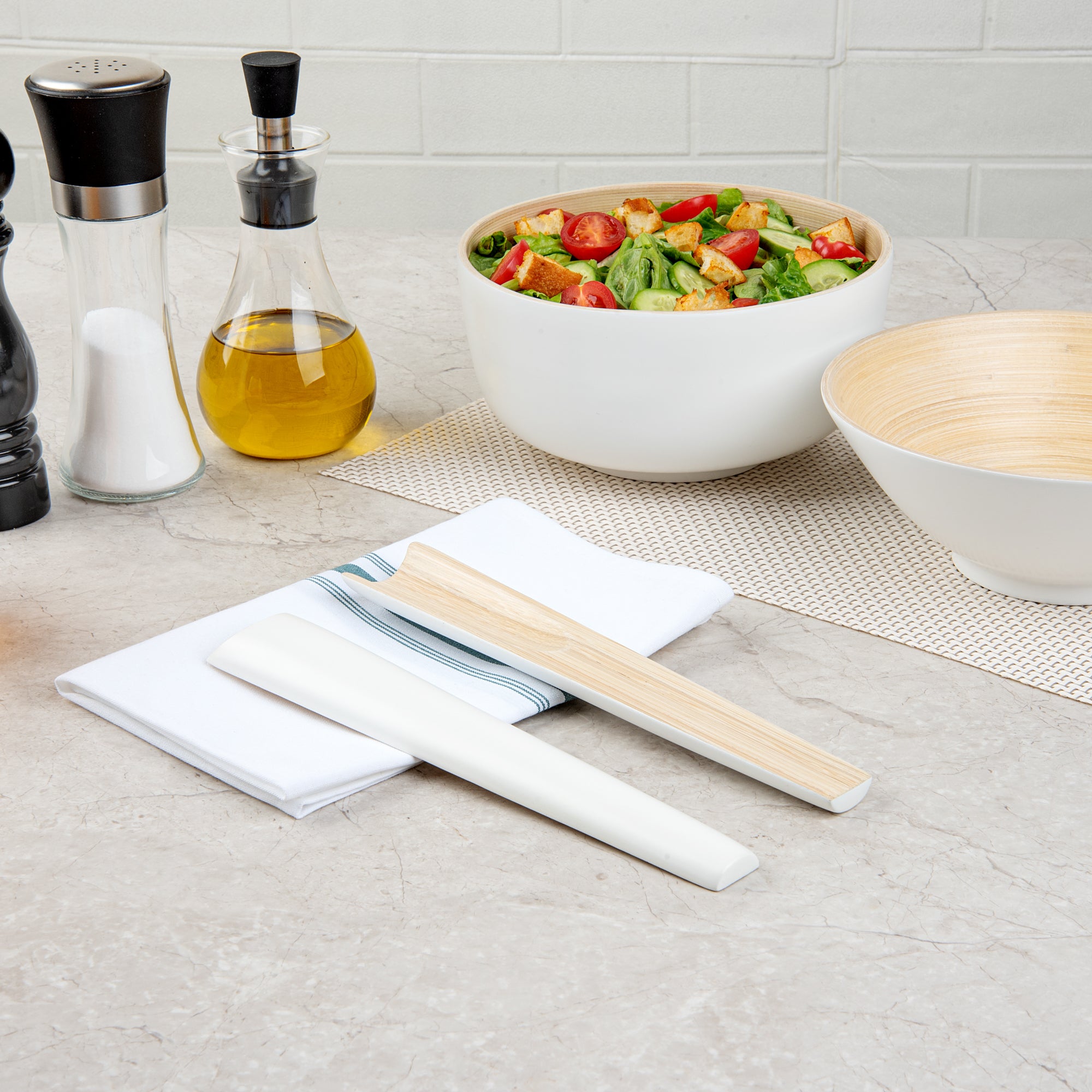 Bambuddha White Spun Bamboo 2-Piece Salad Server Set - 9.75