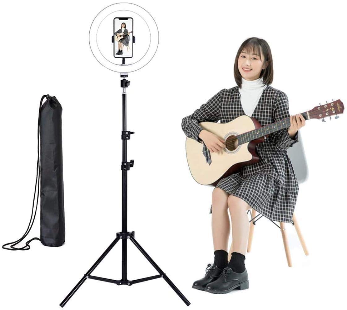 HMTE 10-Inch LED Ring Light with Phone Holder & Tripod Stand - Adjustable Brightness for Selfie, Beauty Makeup, YouTube Live Streaming, and Video Conferencing