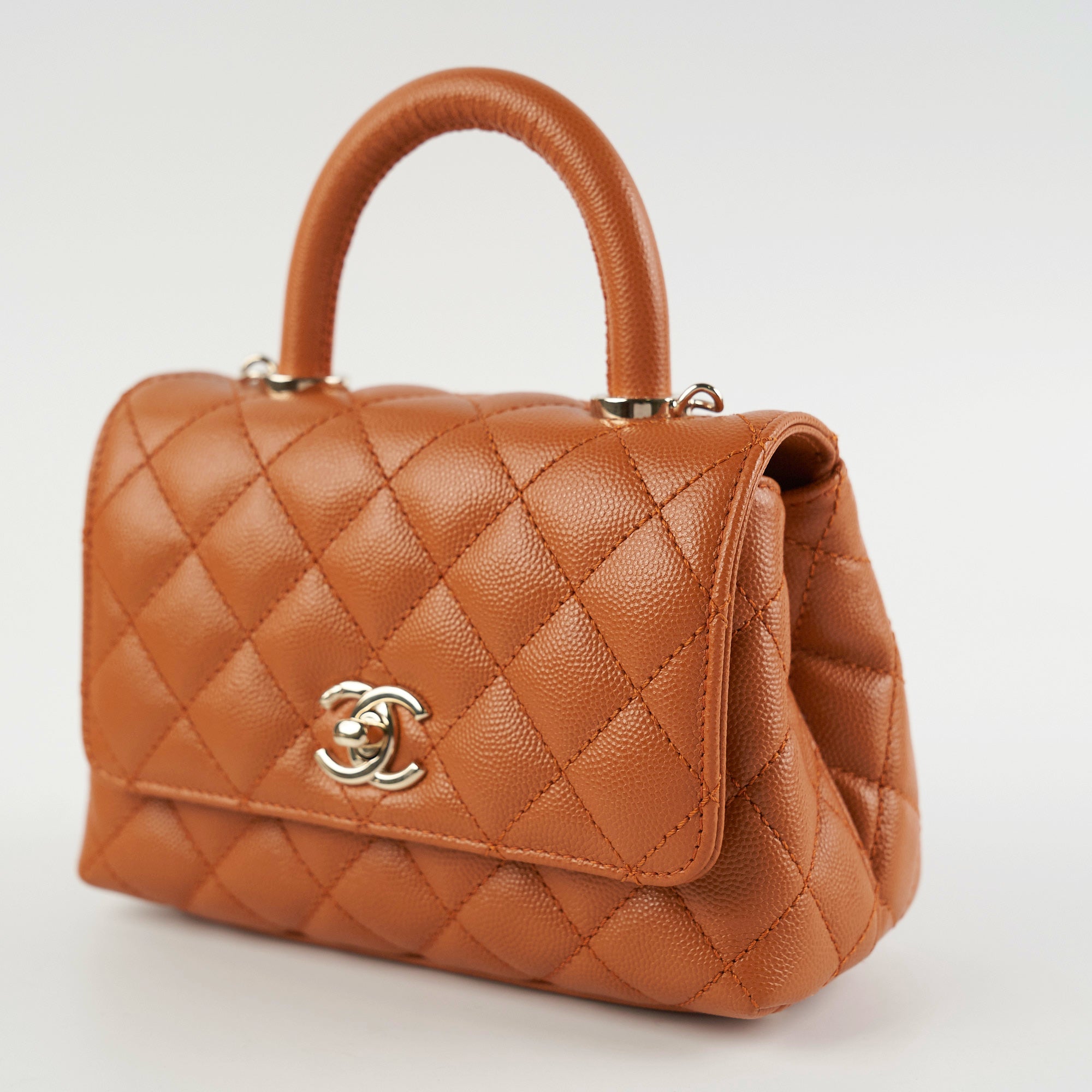 Chanel Mini Coco Handle Bag in Caviar Leather - Caramel Brown Crossbody Purse for Women | Perfect for Date Night, Parties & Everyday Luxury