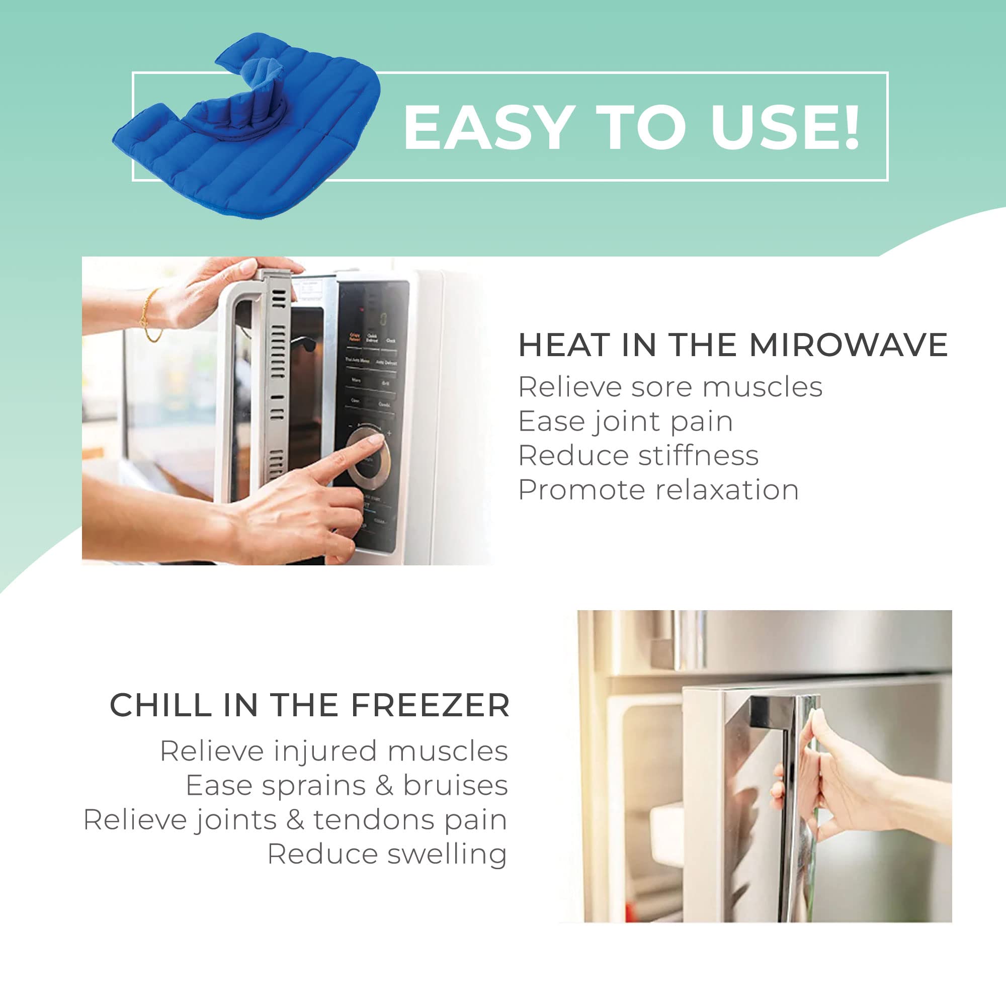 Microwave Heating Pad for Neck and Shoulder Pain Relief - Large Microwavable Heating Wrap for Upper Torso, Back & Muscle Relaxation - Portable Hot Therapy Pack (3-Pack, Blue) - Perfect for Home, Office & Travel Use