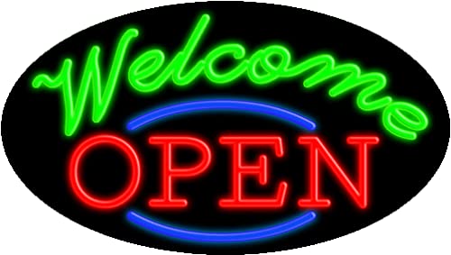 Custom Open Welcome Glass Neon Sign #14466 - Handcrafted in USA | Perfect for Home Bar, Cafe, and Retail Store Decor