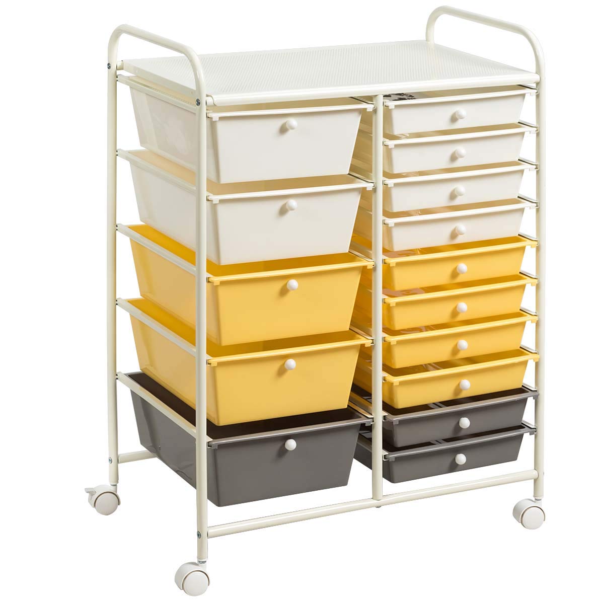 Giantex 15-Drawer Rolling Storage Cart Organizer - Mobile Office & School Supply Cart for Tools, Scrapbooking, Papers, Crafts - Yellow - Perfect for Classroom, Home Office, Craft Room & Workshop Organization