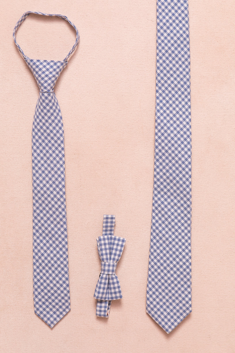 Hannah Blue Gingham Ties for Men - Classic Checkered Necktie for Office, Wedding & Formal Events