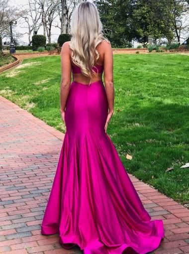 Elegant Hot Pink Mermaid Halter Prom Dress with High Side Slit - Formal Evening Gown for Homecoming, Prom Night & Special Occasions