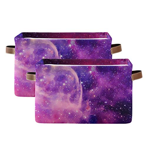2-Pack Galaxy Space Rectangular Storage Baskets - Collapsible Canvas Fabric Organizer Box for Nursery, Toys, Towels & Clothes | Foldable Storage Solution for Home, Office & Kids Room Organization