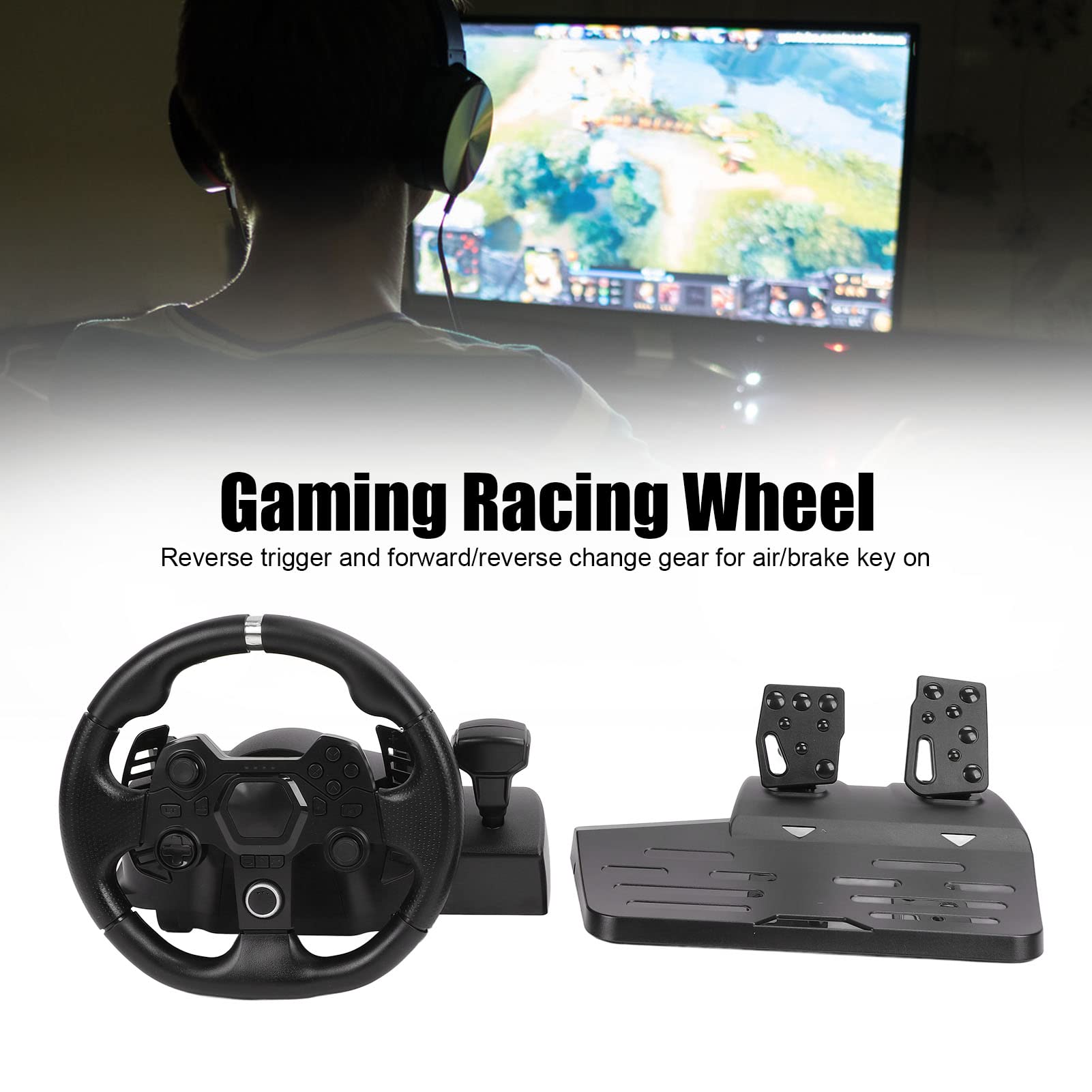 Annadue 270° Rotation Gaming Steering Wheel and Pedals for PC - USB Racing Wheel with 7-in-1 Controls | Perfect for Forza, Gran Turismo & Simulation Games