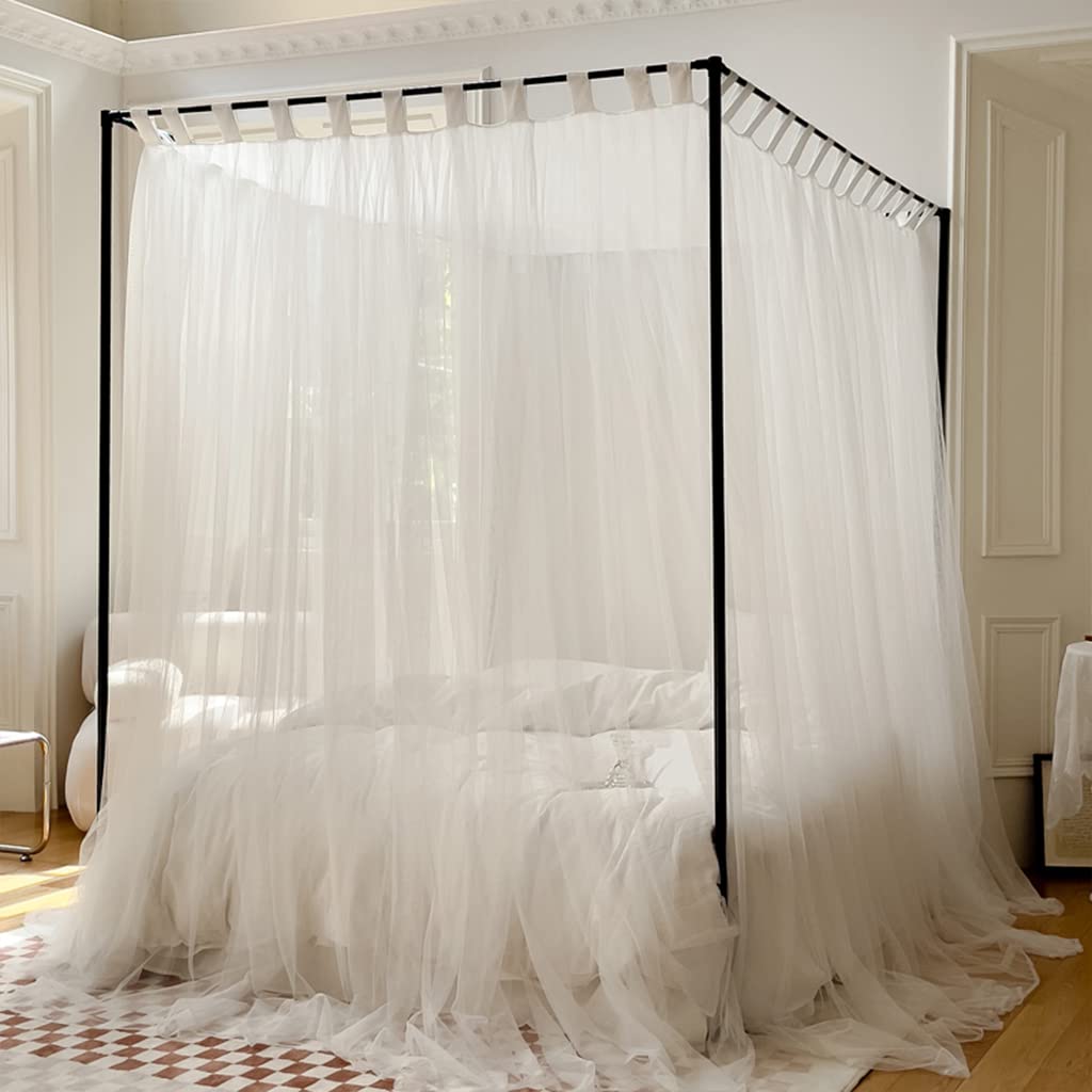 Elegant Luxury 4 Corner Post Mosquito Net for Full Size Bed - White Bed Canopy for Romantic Bedroom Decor & Insect Protection