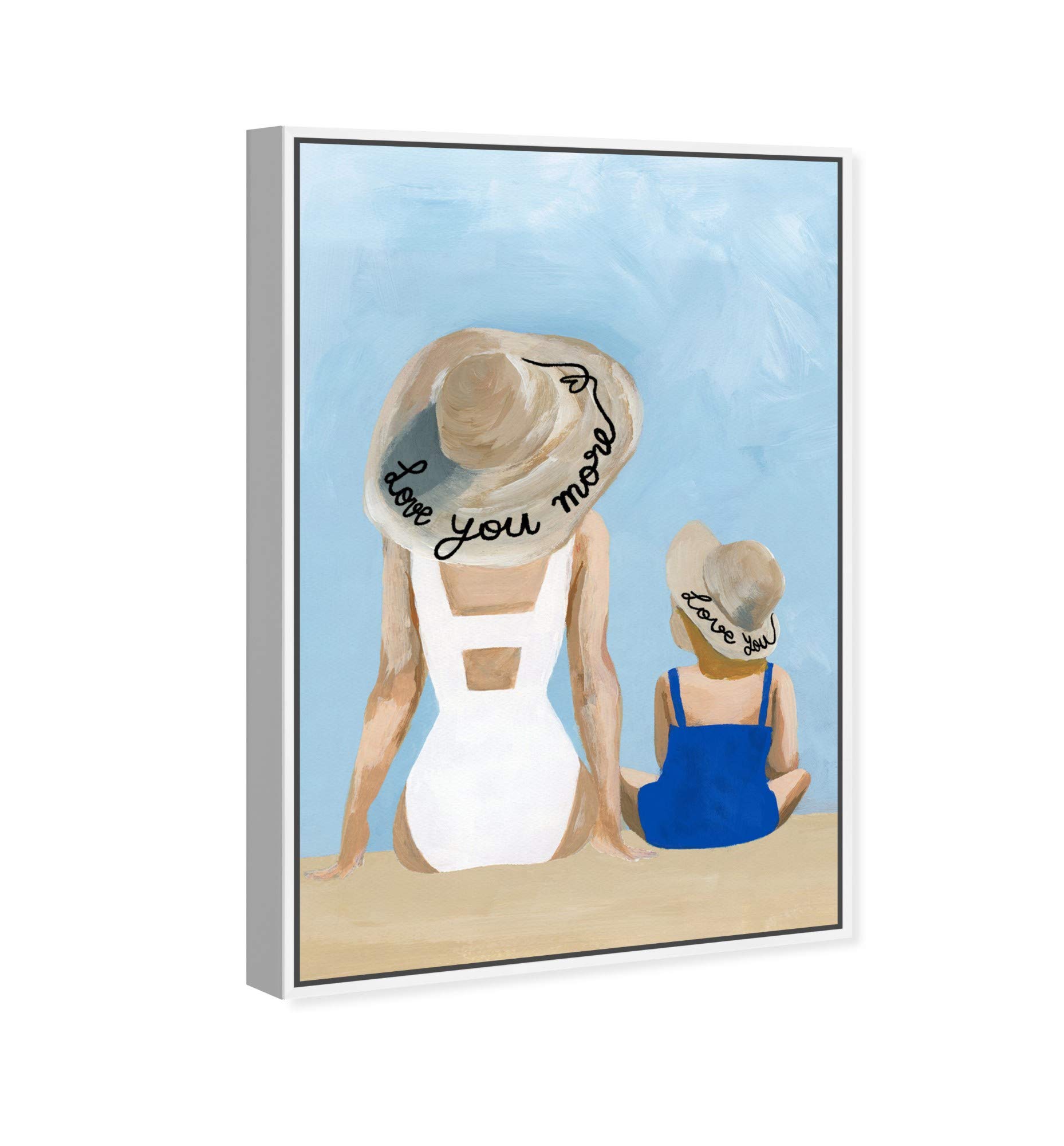 Oliver Gal Artist Co. 'Love You More' Swimsuit Wall Art - 20x30 Inch Blue & White Framed Canvas Print for Beach House Decor, Bedroom & Bathroom Wall Decor - Fashion Glam Home Décor