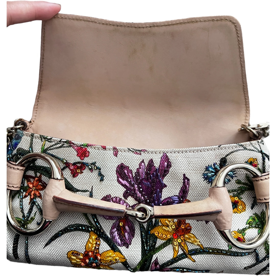 Gucci Beaded Floral Horsebit Chain Bag - Luxury Designer Crossbody Purse for Women, Perfect for Parties, Weddings & Evening Events