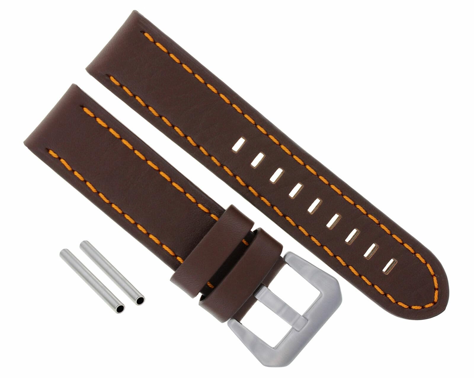 Premium 22mm Panerai-Compatible Dark Brown Leather Watch Strap with Orange Stitching - Durable Replacement Band for Luxury Watches | Perfect for Business, Casual & Outdoor Wear