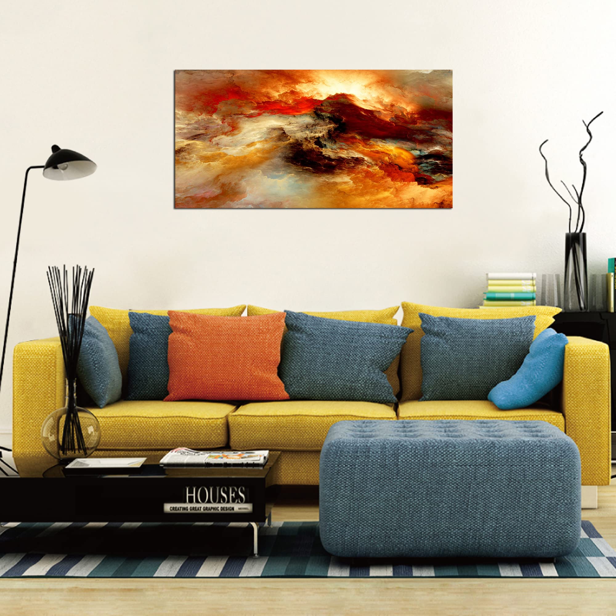 Abstract Orange Flow Canvas Wall Art - Framed Ready to Hang Painting for Living Room, Bedroom, Kitchen & Office Decor | Modern Home Wall Decor for Contemporary Spaces