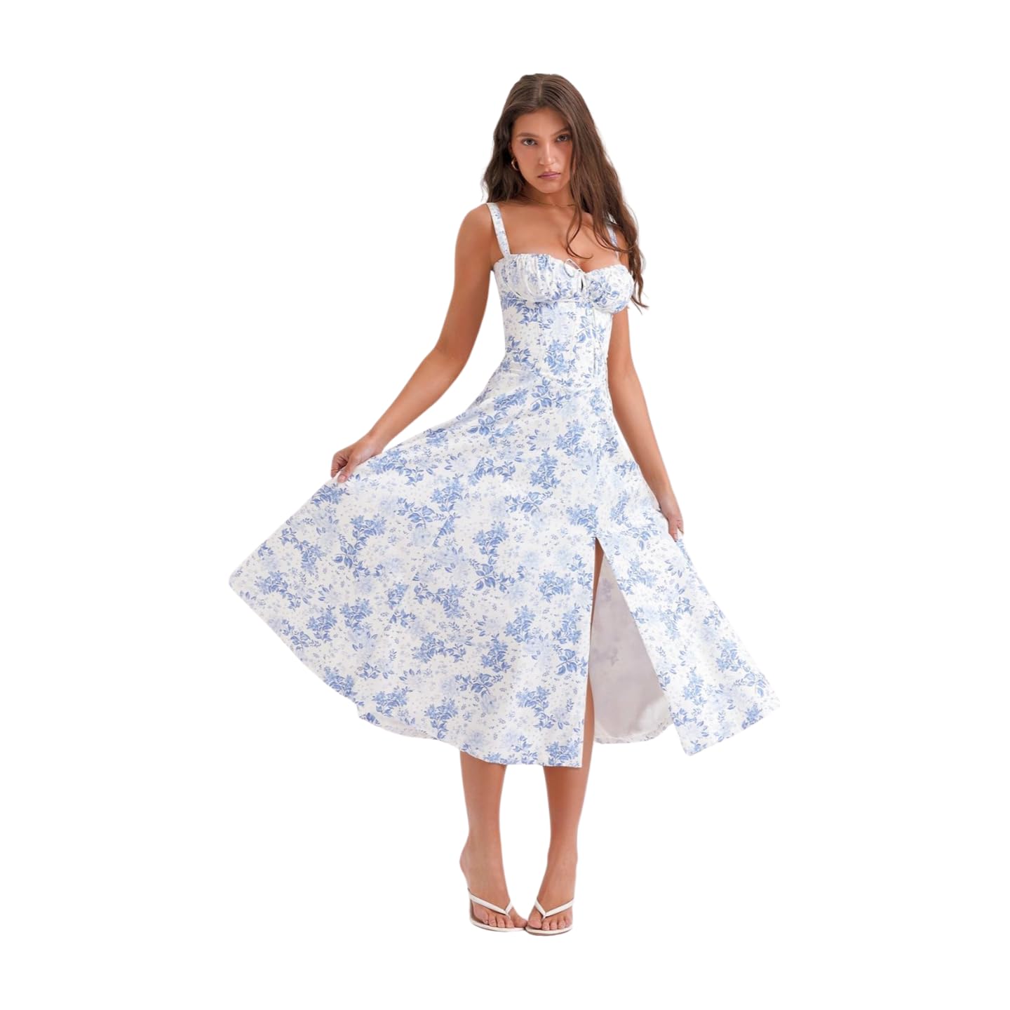 Women's Floral Print Sleeveless Midi Dress - Summer Casual Sundress in Midnight Blue | Perfect for Beach Vacations, Garden Parties & Date Nights