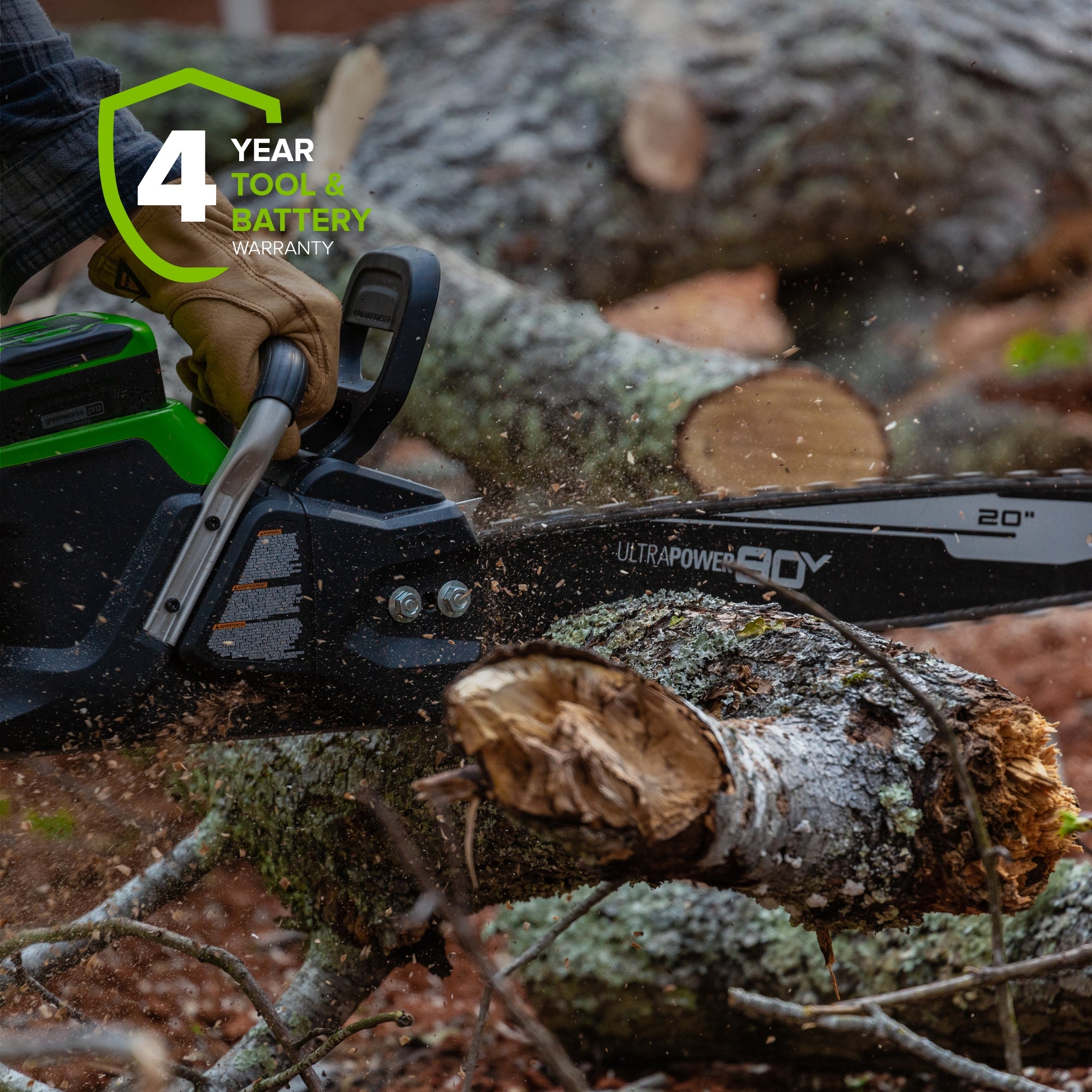 80V 20-Inch Cordless Battery Chainsaw with 4.0Ah Lithium-Ion Battery & Fast Charger - Powerful Brushless Motor for Tree Cutting, Wood Chopping, and Yard Maintenance
