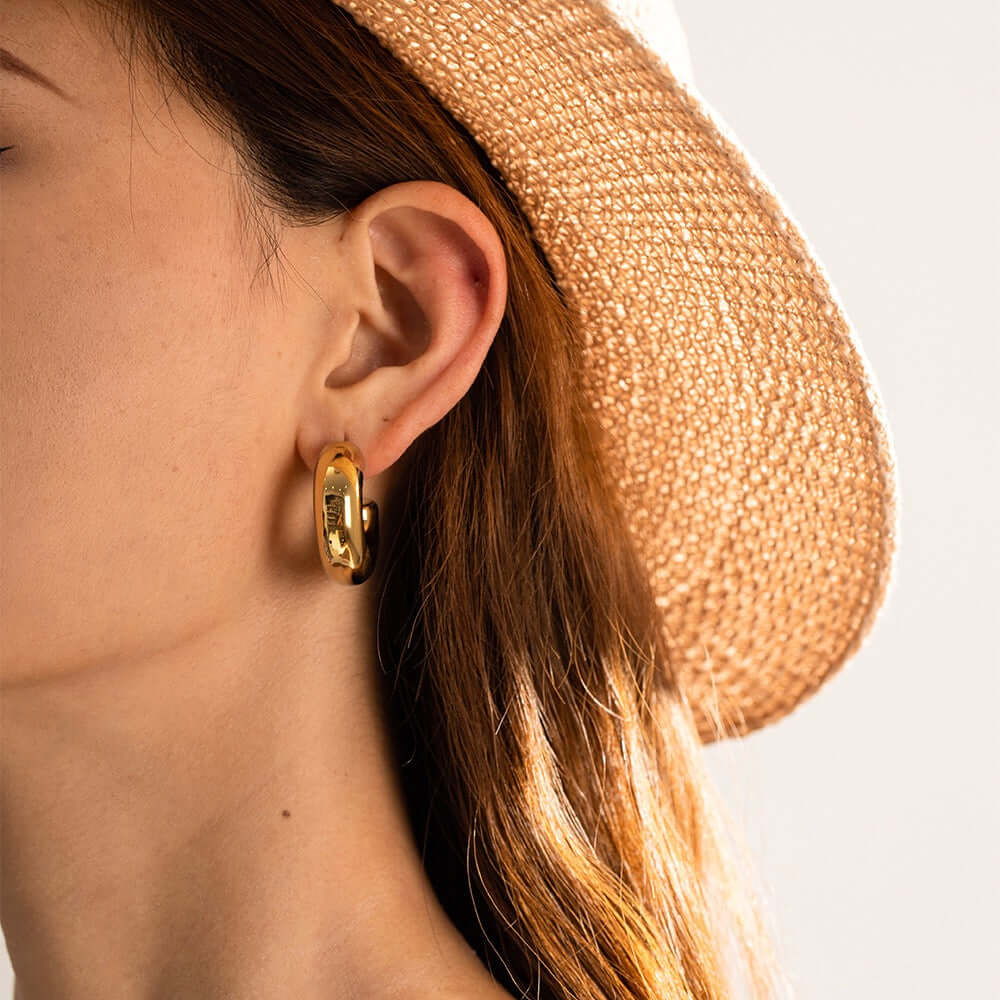 18K Gold Plated Bold Fat Thick Hoop Earrings for Women | Chunky Statement Hoops | JDE897 | Perfect for Parties, Weddings & Everyday Wear