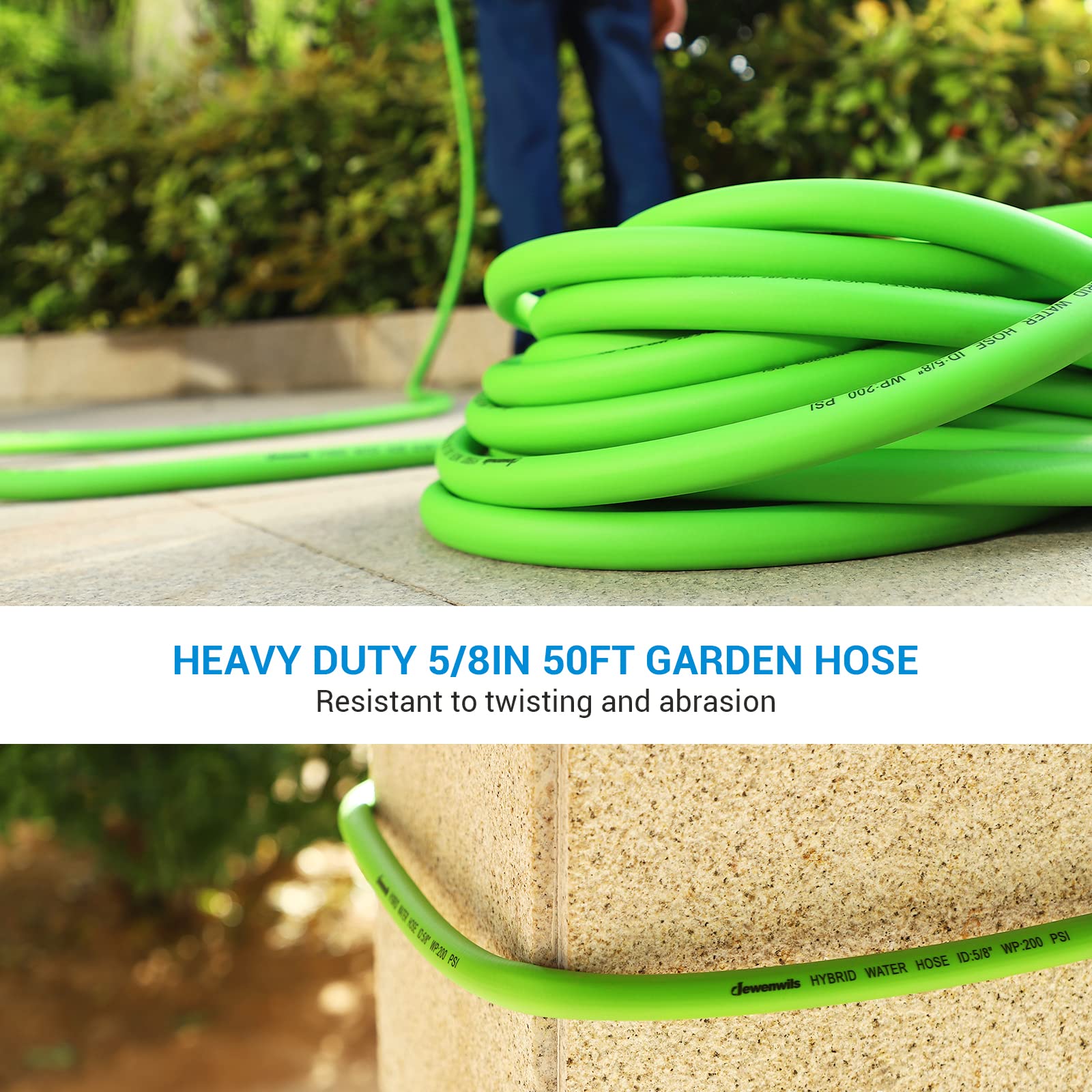 DEWENWILS 50 ft x 5/8 Inch Heavy Duty Garden Hose with Swivel Handle - Lightweight, Flexible Water Hose for Plants, Car Washing, Yard & Outdoor Use - 3/4 Inch Solid Fittings, Drinking Water Safe - Perfect for Gardening, Lawn Care & Home Cleaning