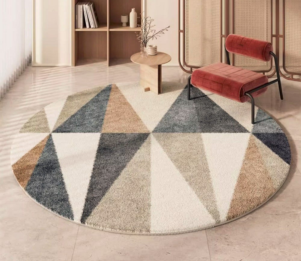 Abstract Contemporary Round Rugs - Modern Geometric Area Rugs for Dining Room, Bedroom & Living Room - Non-Slip Coffee Table Rug - Perfect for Home Decor, Office & Dorm Room