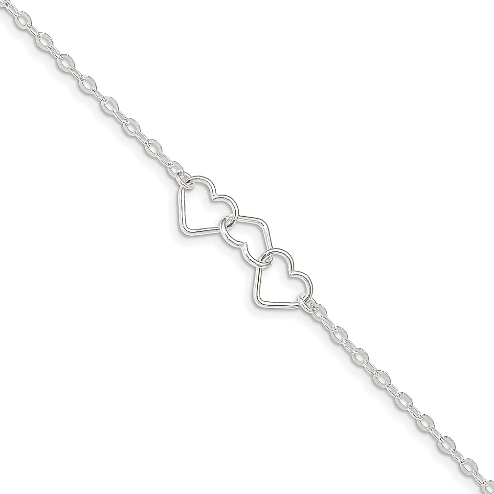 925 Sterling Silver 10 Inch Solid Heart Link Anklet - Dainty Ankle Bracelet for Women, Beach Jewelry, Romantic Gift for Her - Perfect for Summer Vacations, Date Nights & Special Occasions