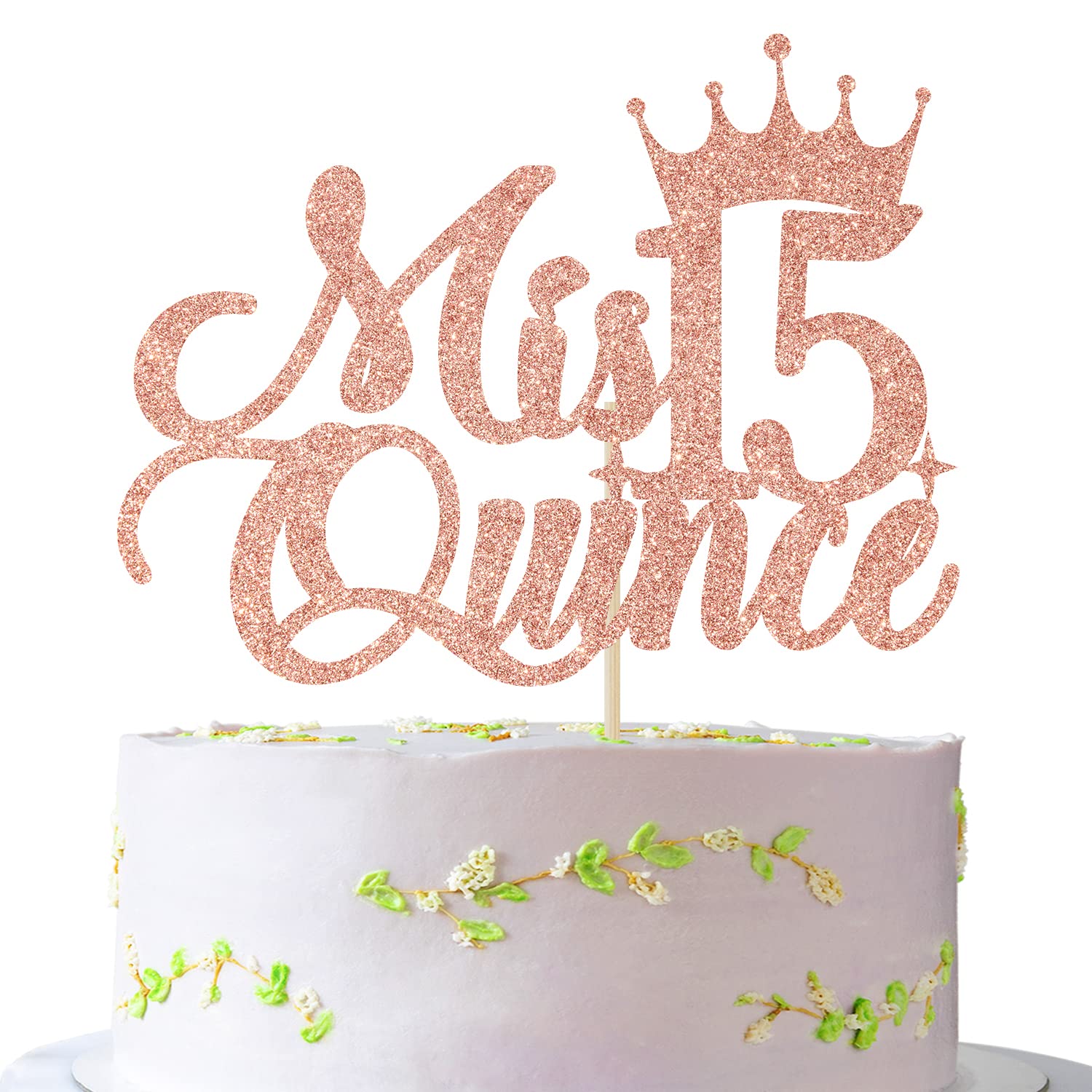 Mis Quince 15 Cake Topper - Rose Gold Glitter Quinceañera Decorations for 15th Birthday Party | Perfect for Sweet 16, Quince Celebration & Milestone Birthday Cakes