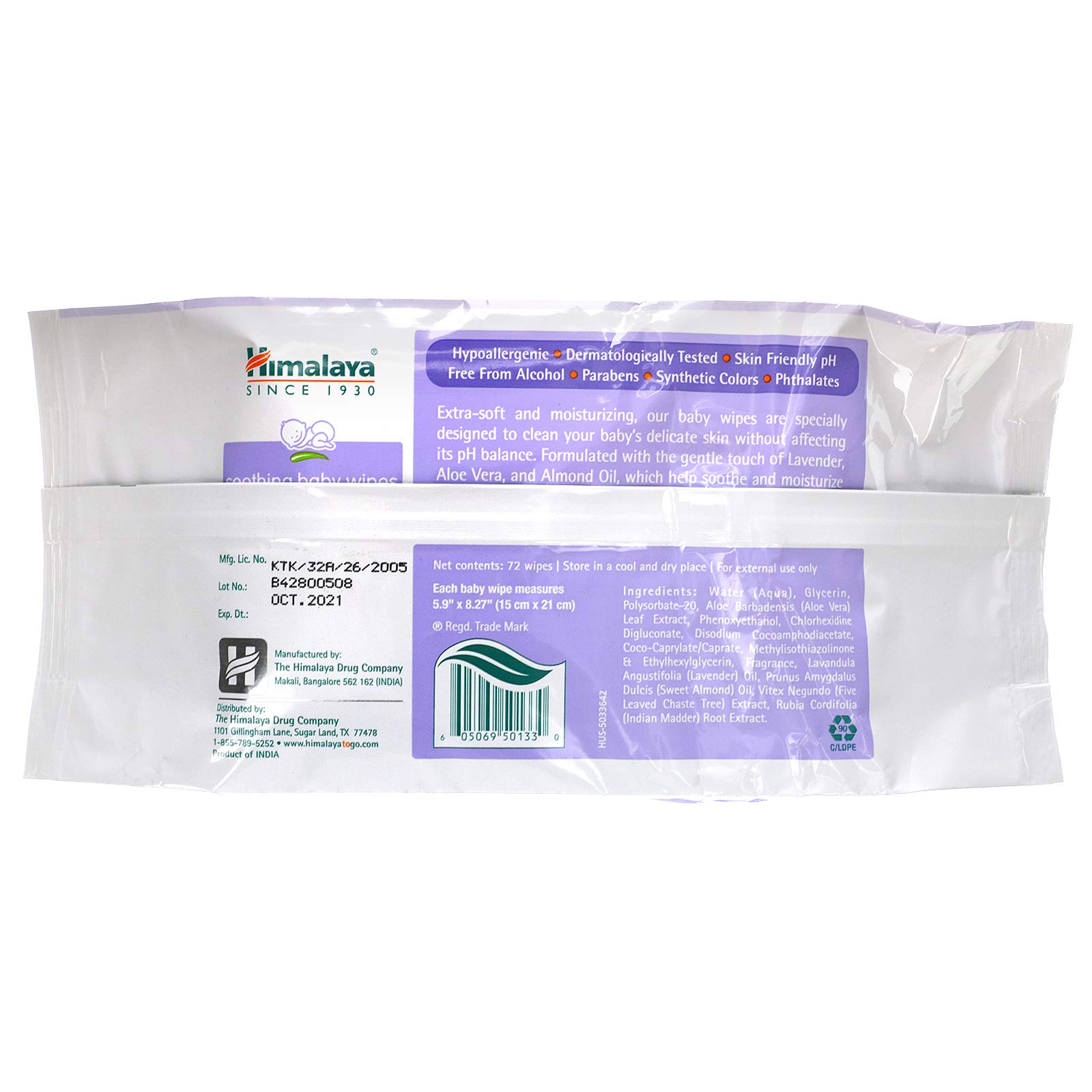 Himalaya Soothing Baby Calming Wipes - Hypoallergenic & Gentle for Sensitive Skin | 72 Count | Diaper Change, Face & Hand Cleaning | Fragrance-Free & Dermatologist Tested