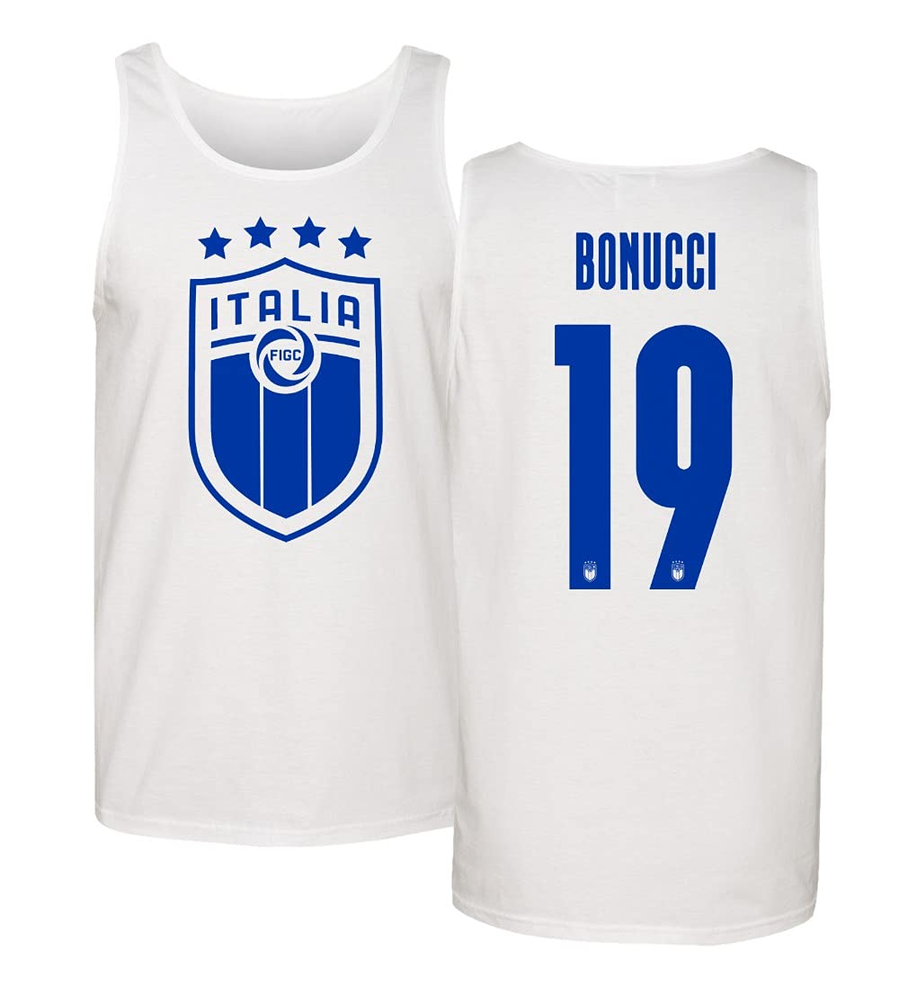 2020 Italy #19 Leonardo Bonucci Soccer Jersey Style Unisex Tank Top - White, Small | Official Football Fan Apparel for Men & Women | Perfect for Match Day, Training & Casual Wear