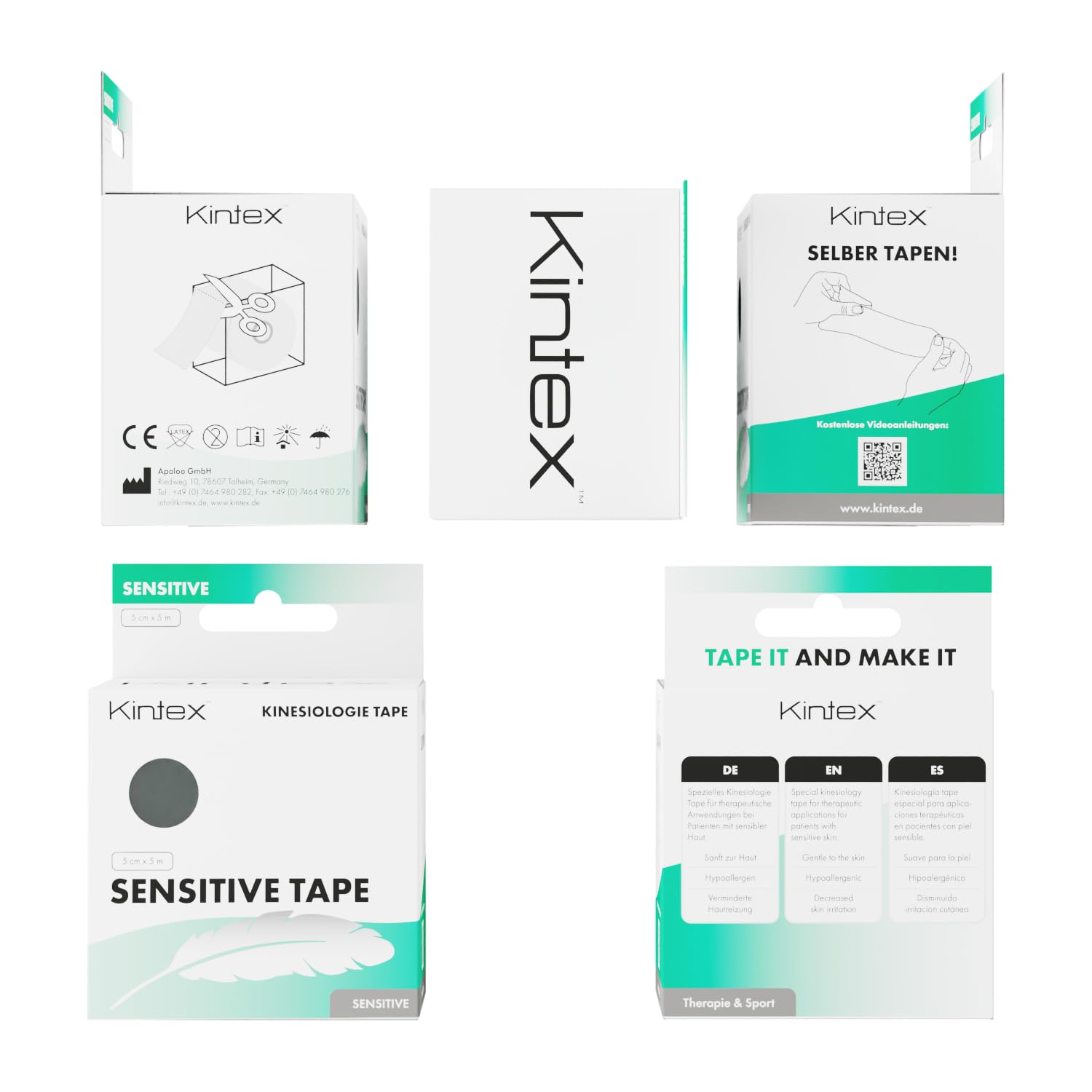 Kintex Sensitive Kinesiology Tape - 5 cm x 5 m, Hypoallergenic & Waterproof Physio Tape for Sensitive Skin, Medical Grade Sports Tape (Mint Green) - Ideal for Pain Relief, Muscle Support & Injury Recovery During Sports & Physical Therapy