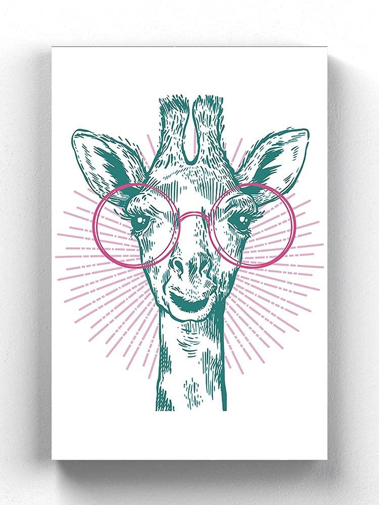 Giraffe with Glasses Wrapped Canvas Wall Art - Modern Animal Print Decor for Living Room, Bedroom & Office