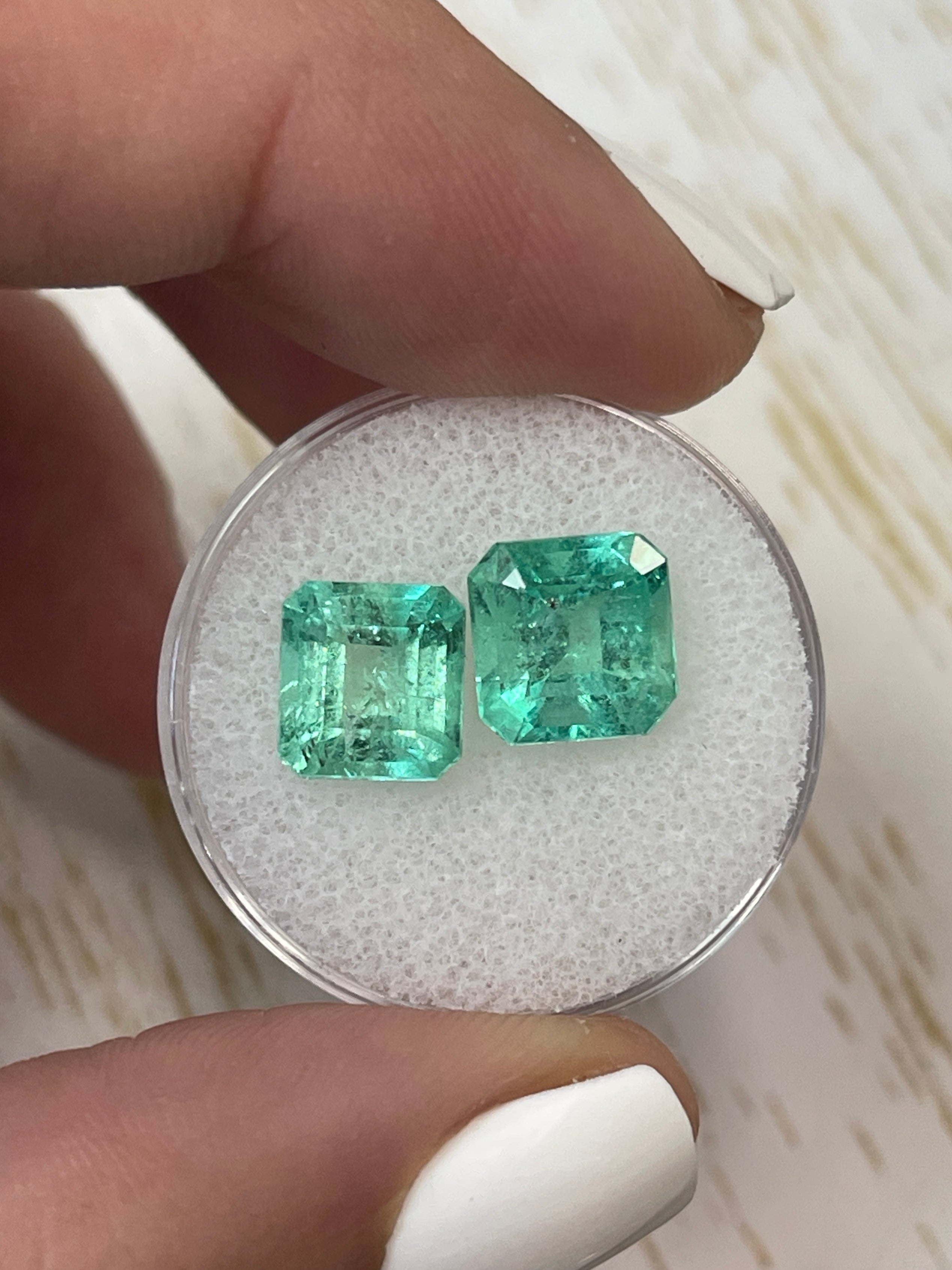 8.5x8mm Matching Loose Colombian Emeralds - Asscher Cut Natural Green Gemstones (5.49ctw) for Jewelry Making, Engagement Rings & Luxury Gifts