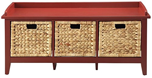 Major-Q Storage Bench with 3 Baskets - Burgundy Entryway Organizer for Hallway & Living Room