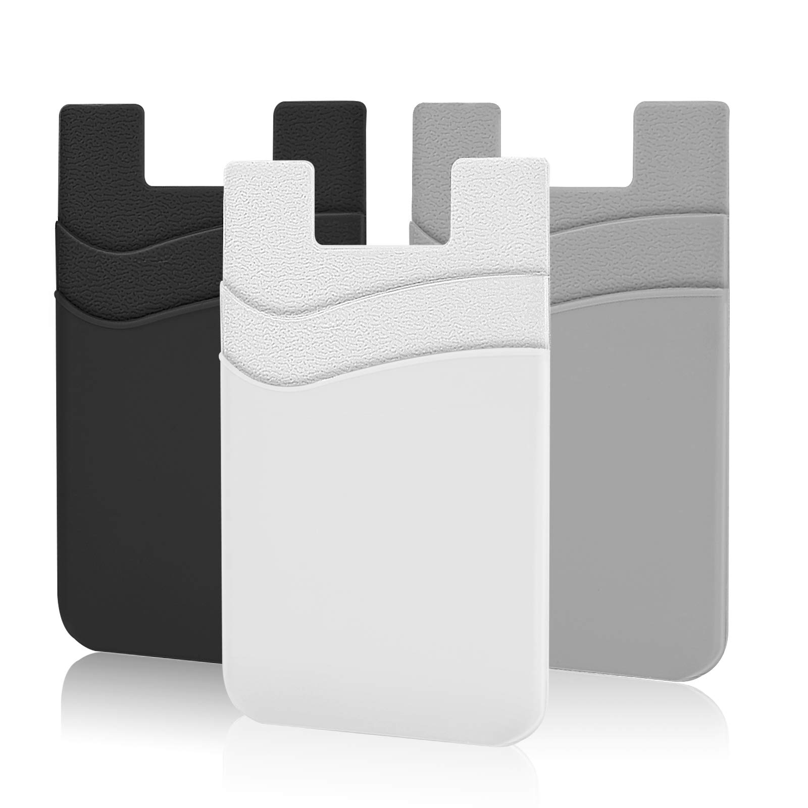 SHANSHUI Silicone Stick-on Phone Wallet - 3 Pack Credit Card Holder for iPhone, Samsung & Android Phones (Black, White, Grey) | Slim Card Pocket for Everyday Use, Travel & Shopping