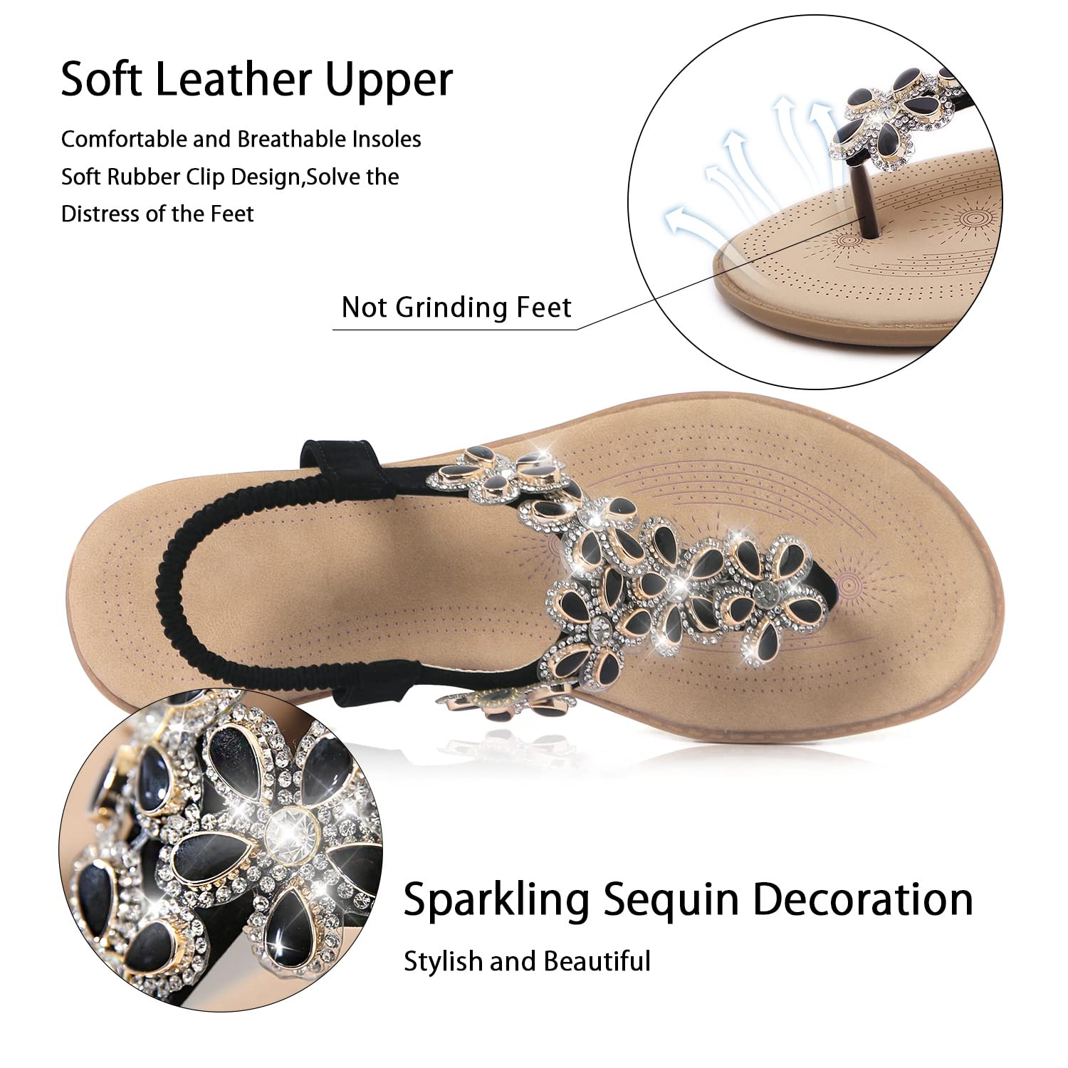 iCKER Women's Rhinestone Flat Sandals - Comfortable Dressy & Casual Flip Flops for Summer | Perfect for Beach, Party, and Everyday Wear