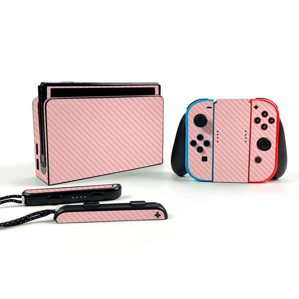 Premium Carbon Fiber Skin for Nintendo Switch OLED - Solid Blush | Protective & Durable Textured Cover | Easy to Apply, Remove & Change Styles | Made in USA | Perfect for Gaming, Travel & Device Protection