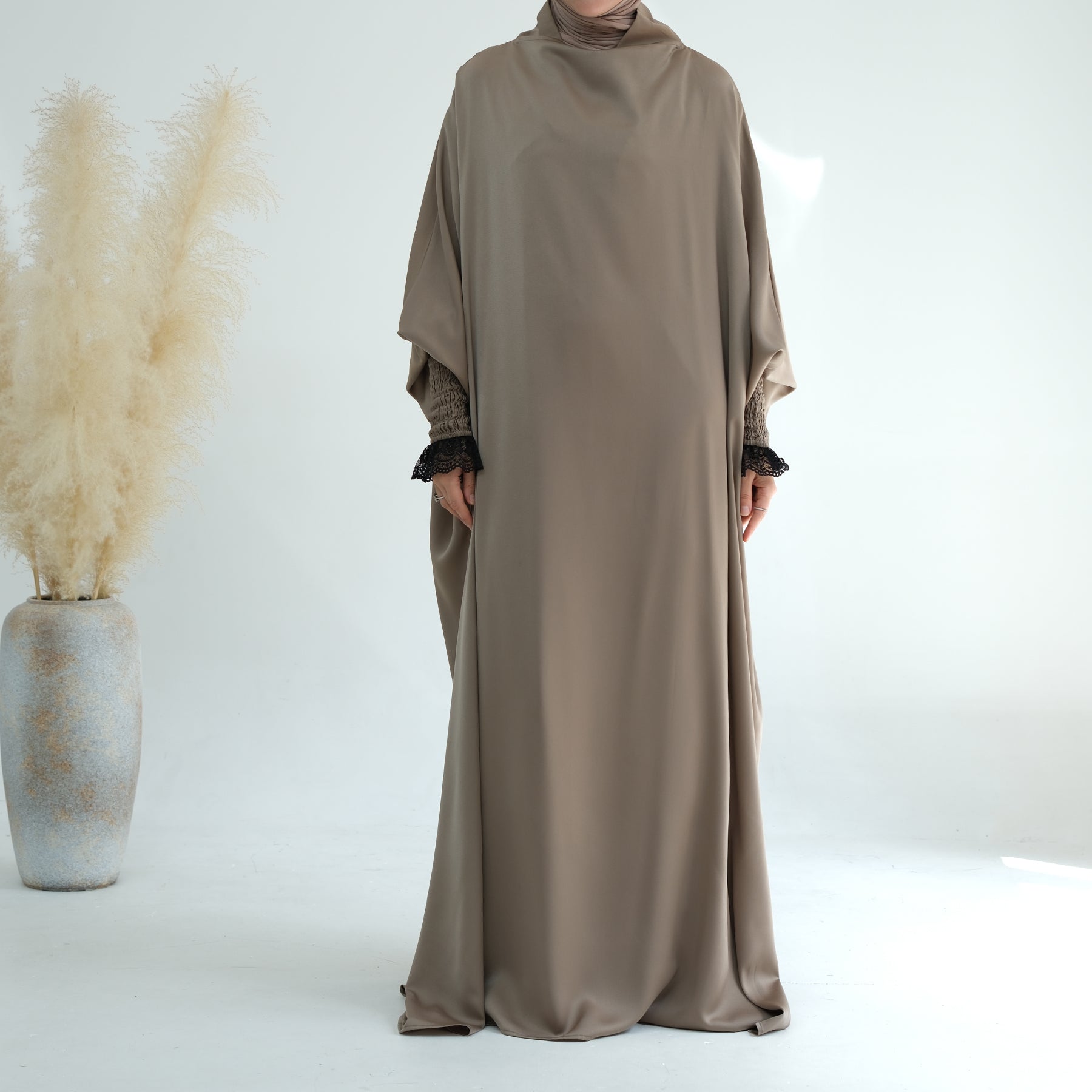Marwa Satin Jilbab Ash - Premium Modest Muslim Prayer Scarf for Women - Perfect for Daily Wear, Prayer & Special Occasions