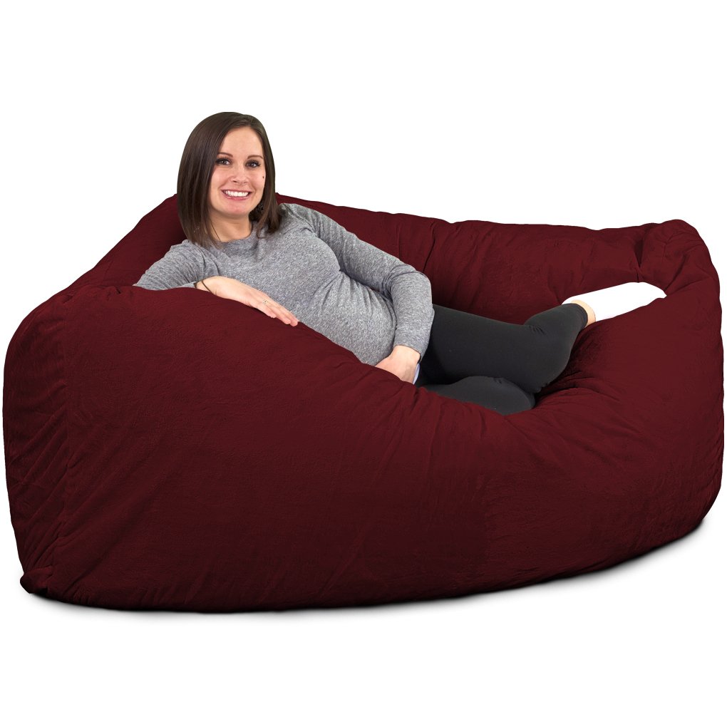 ULTIMATE SACK Oversized Corner Bean Bag Chair for Adults - Burgundy Suede Lounge Furniture | Perfect for Living Rooms, Game Rooms & Dorm Relaxation